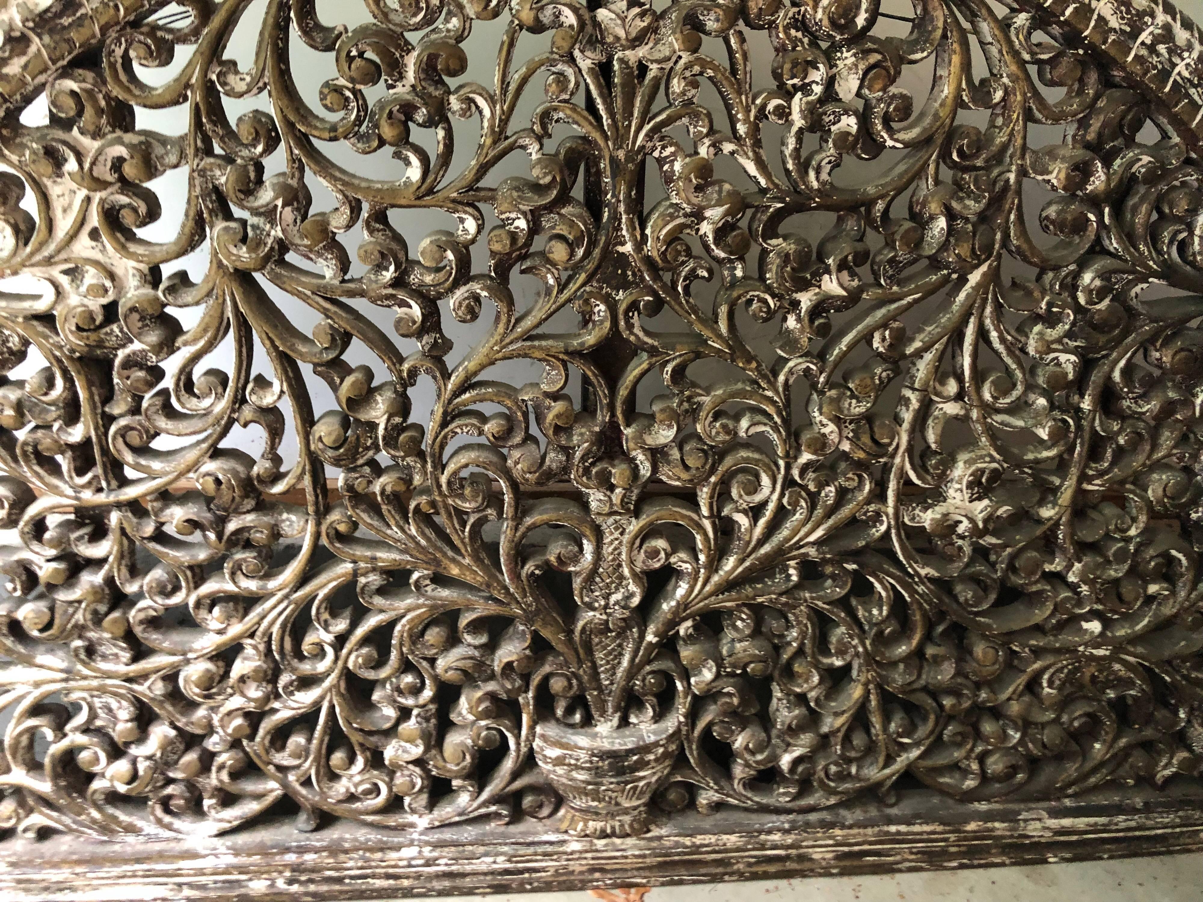 Huge Carved Wooden Wall Hanging or Headboard 1