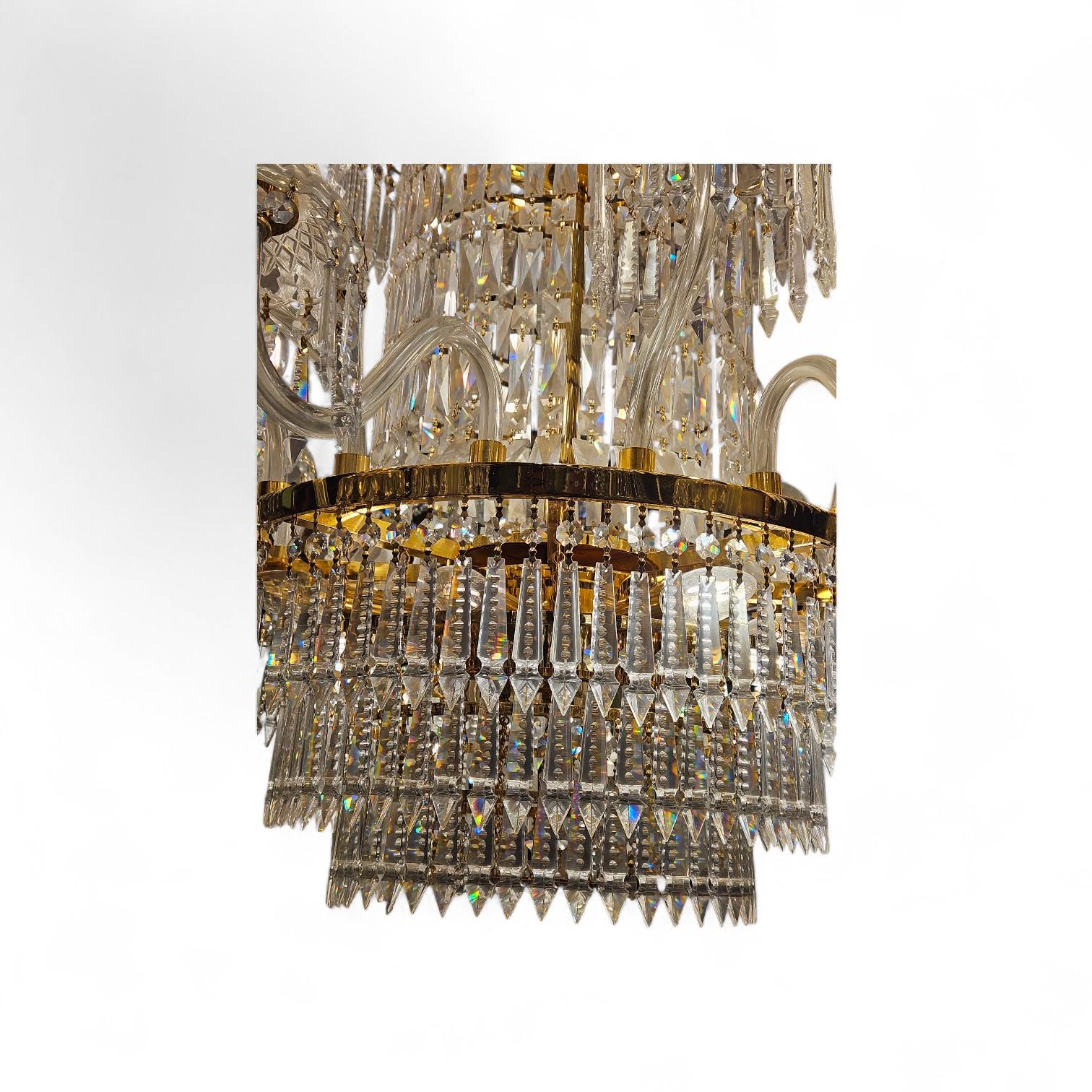 Tedesco Huge Cascading 24crt Gold Plated Crystal Chandelier in vendita