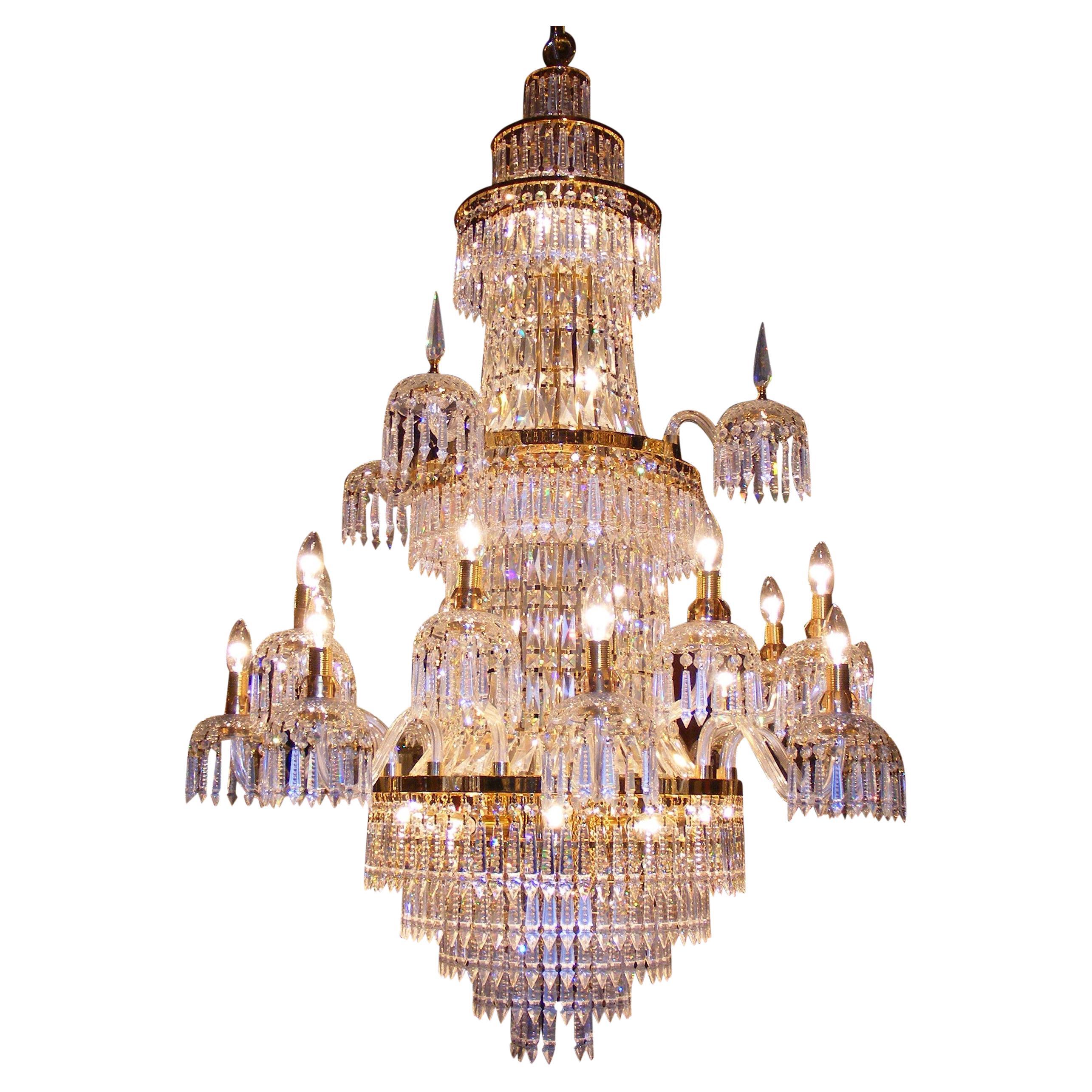 Huge Cascading 24crt Gold Plated Crystal Chandelier in vendita
