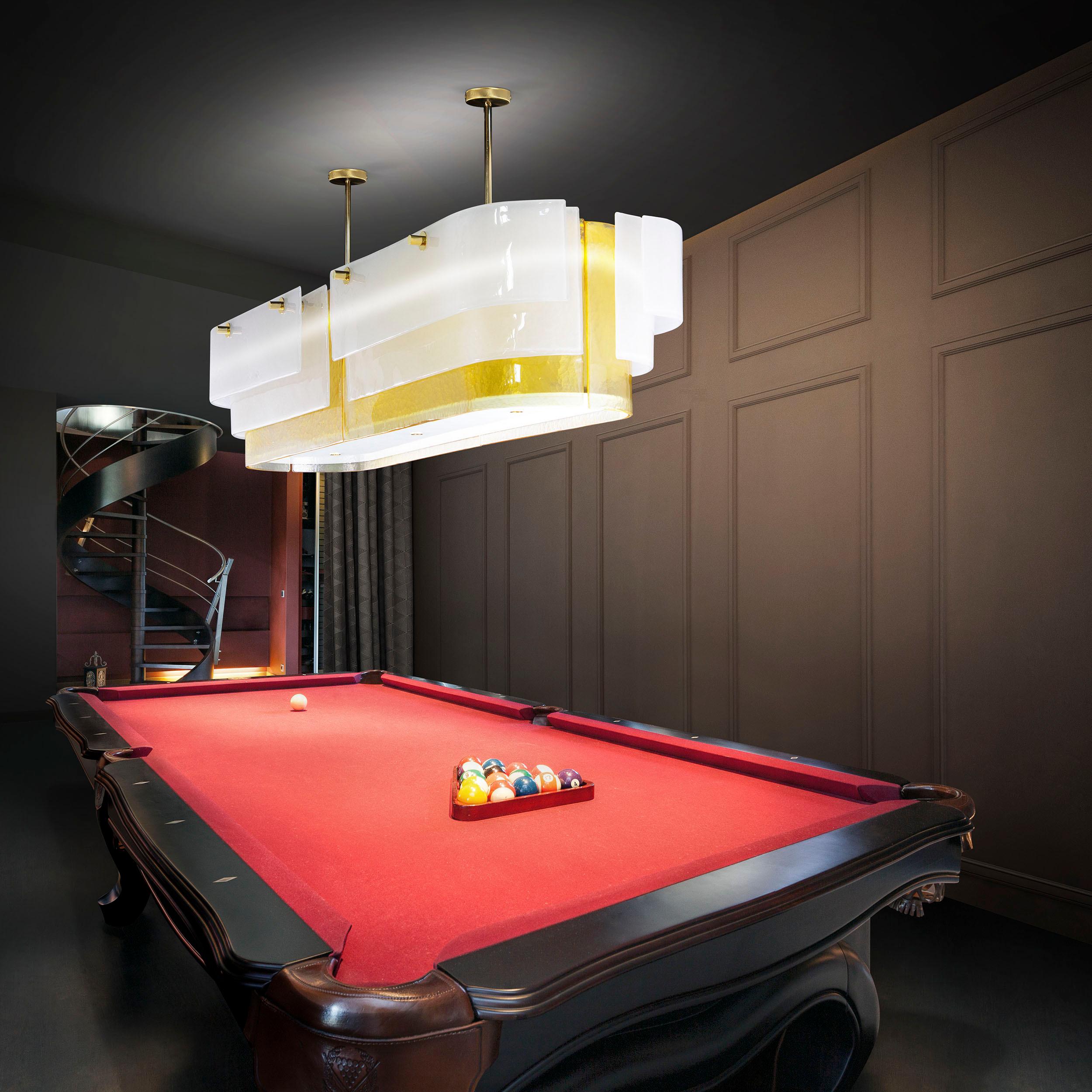Très grande lampe de plafond, feuille de soie et verre de Murano ambré, Ocean Drive par Multiforme en vente 1