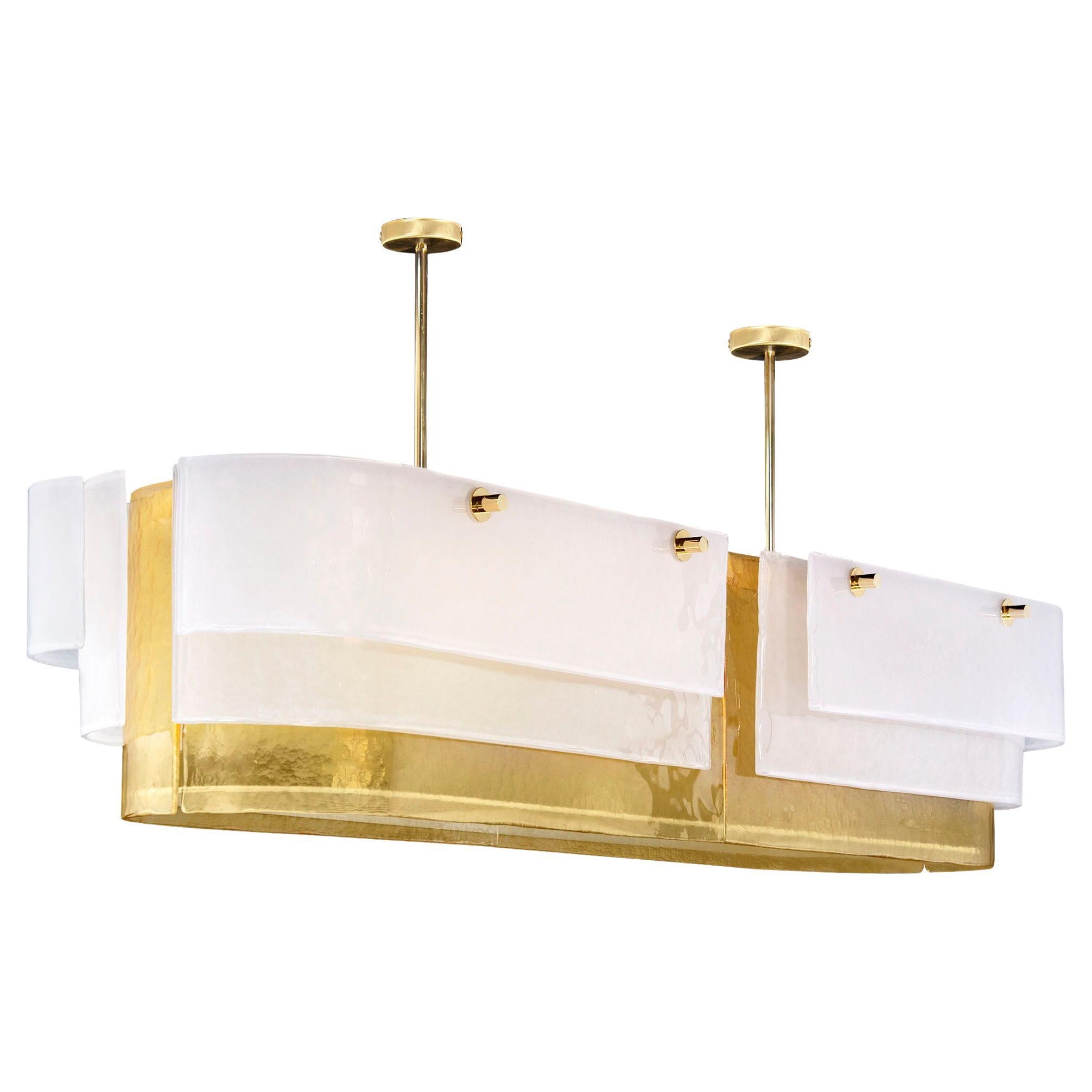 Huge Ceiling Lamp, Silk and Amber Murano Glass Sheet, Ocean Drive by Multiforme For Sale