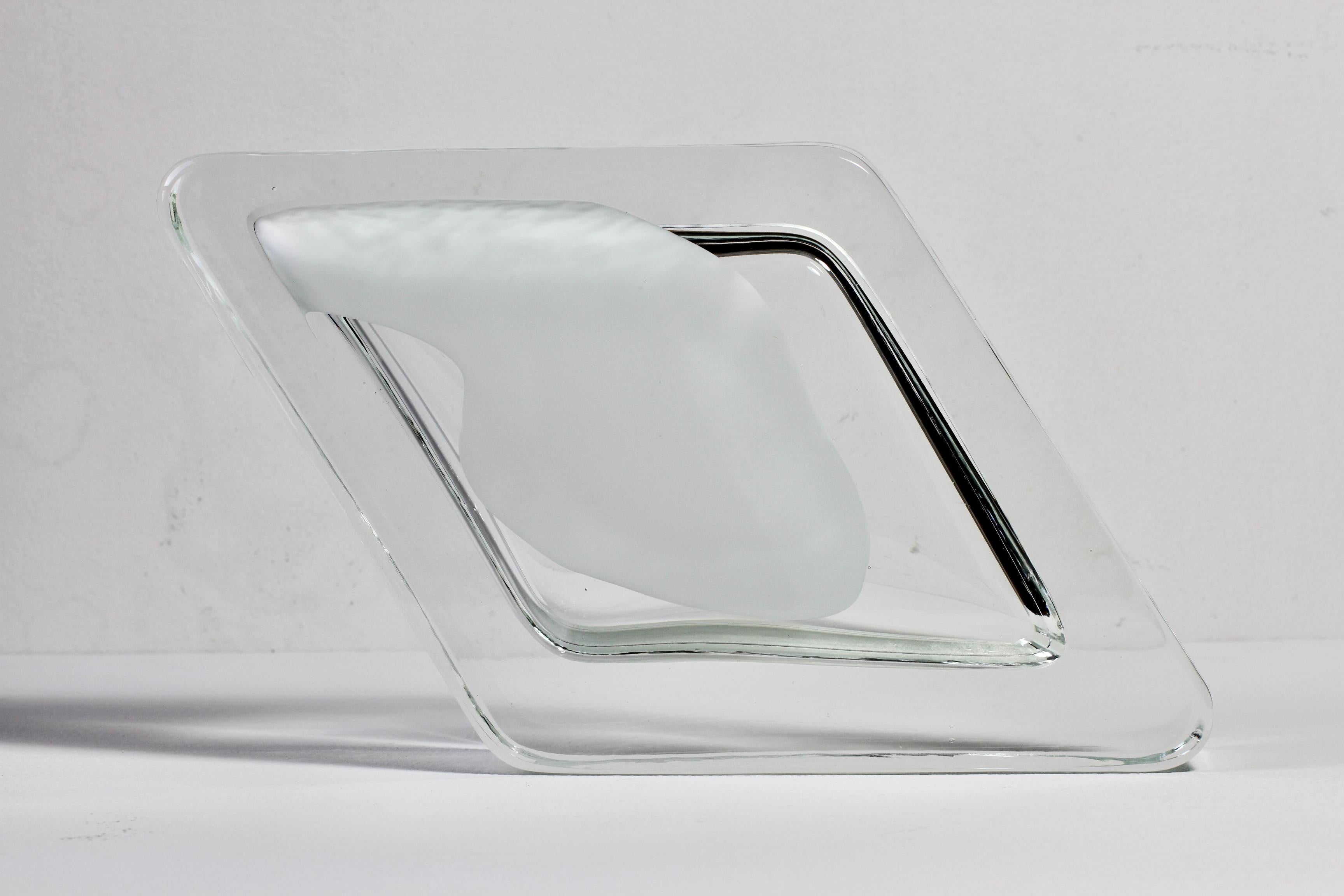 Huge Cenedese Italian Rhombus White and Clear Murano Glass Bowl, Dish, Ashtray For Sale 6