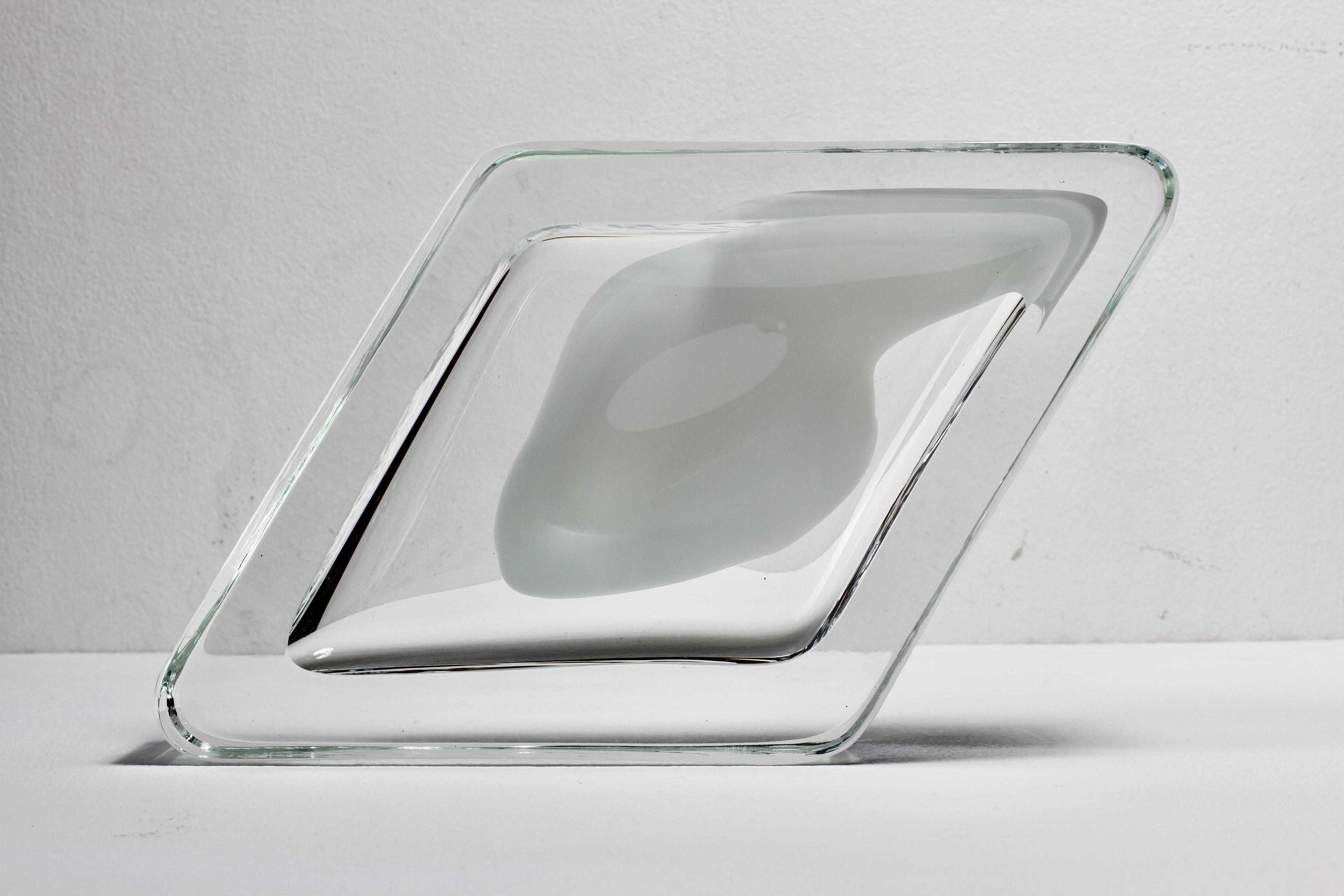 Huge Cenedese Italian Rhombus White and Clear Murano Glass Bowl, Dish, Ashtray For Sale 9