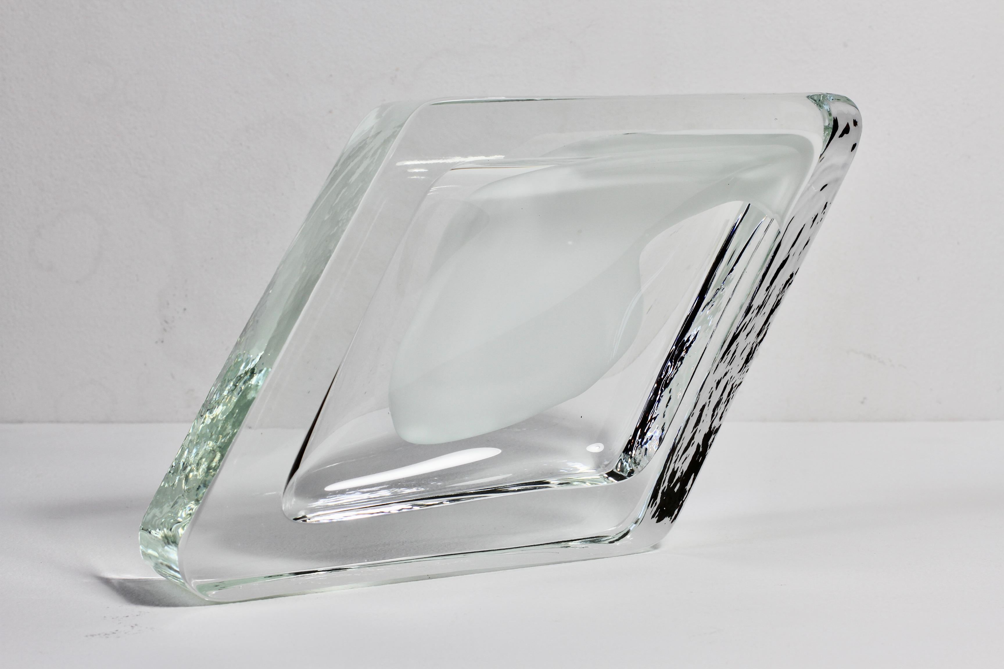 Huge Cenedese Italian Rhombus White and Clear Murano Glass Bowl, Dish, Ashtray For Sale 10