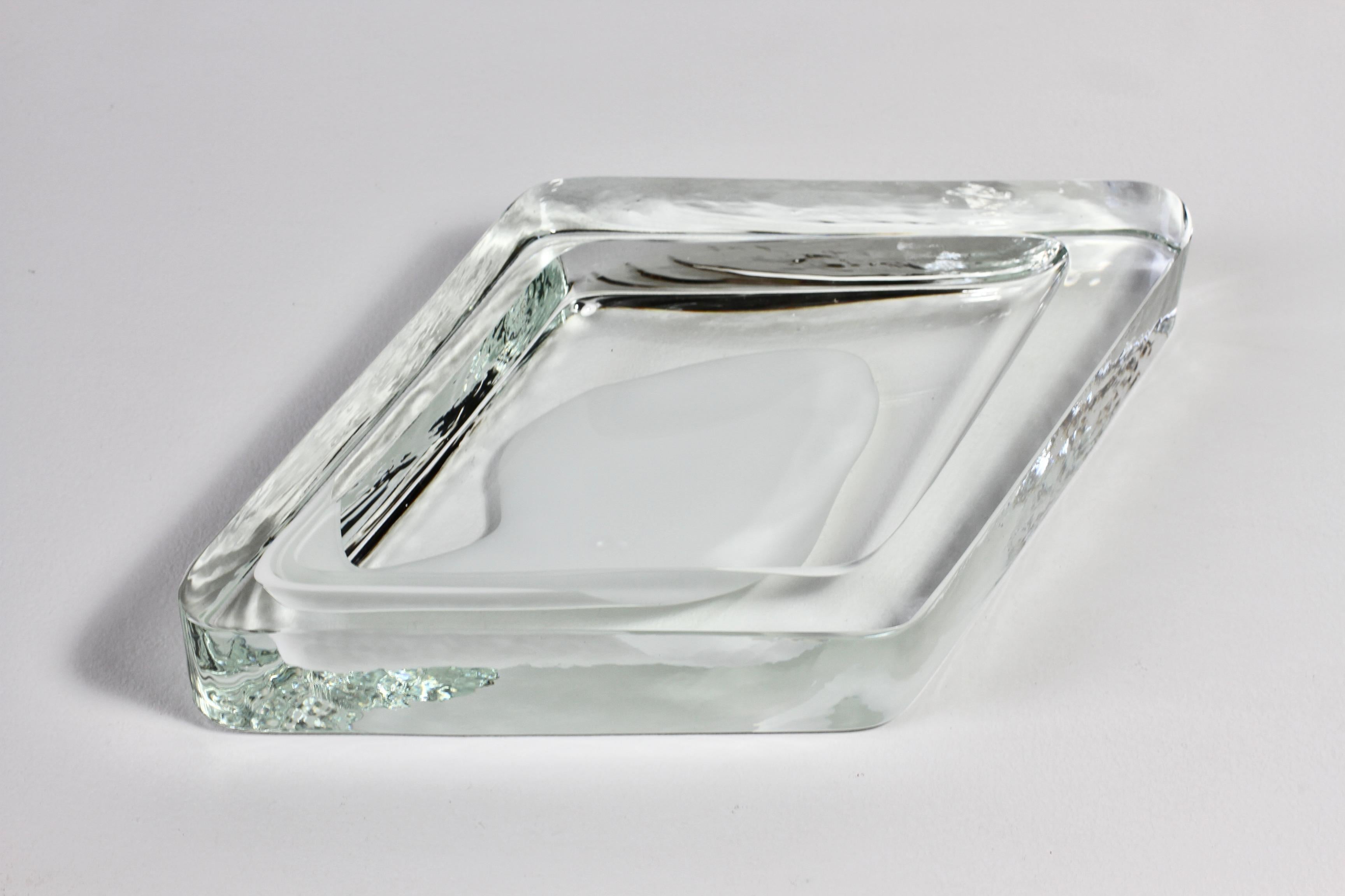 Huge Cenedese Italian Rhombus White and Clear Murano Glass Bowl, Dish, Ashtray For Sale 11