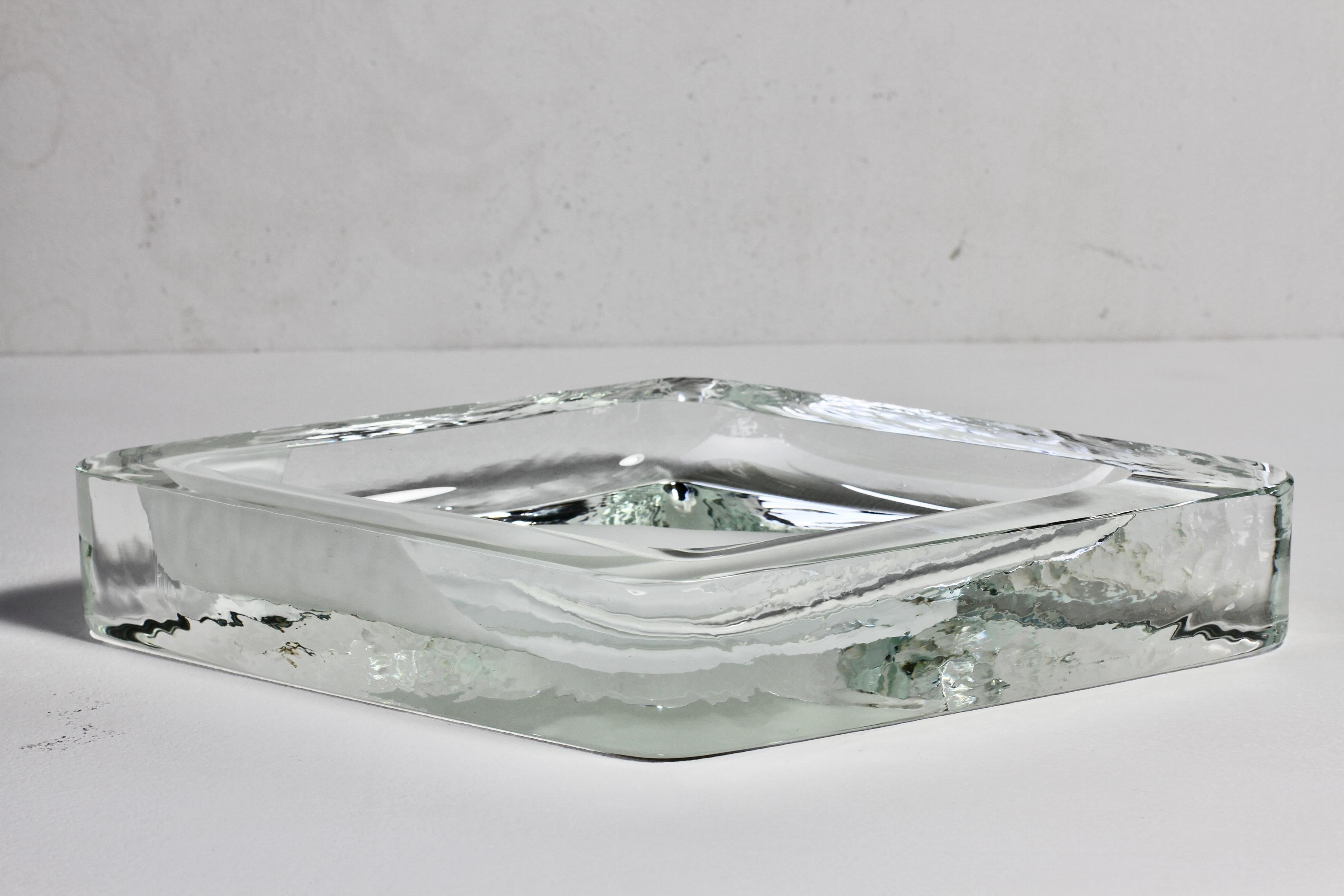 Huge Cenedese Italian Rhombus White and Clear Murano Glass Bowl, Dish, Ashtray For Sale 13