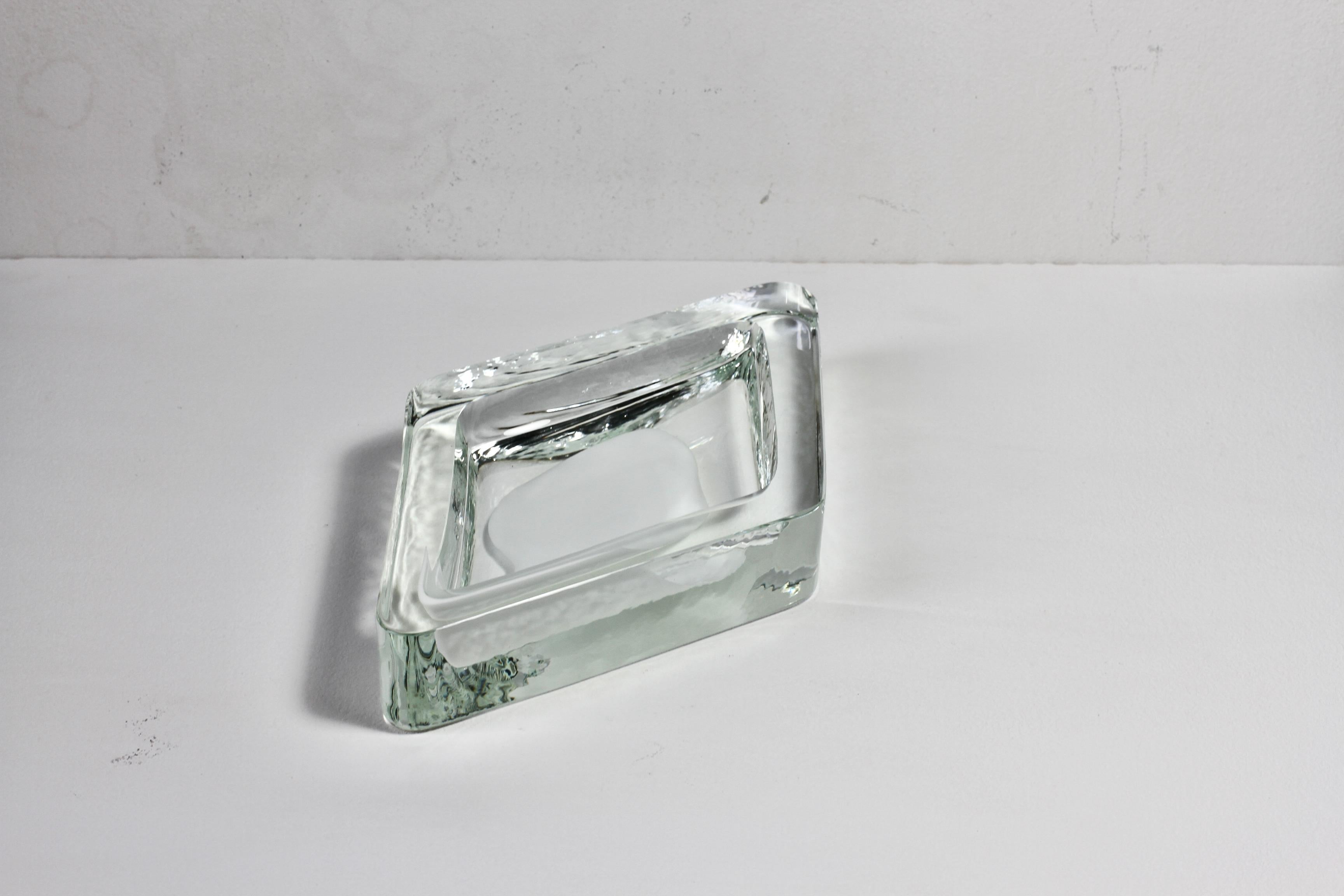 Blown Glass Huge Cenedese Italian Rhombus White and Clear Murano Glass Bowl, Dish, Ashtray For Sale