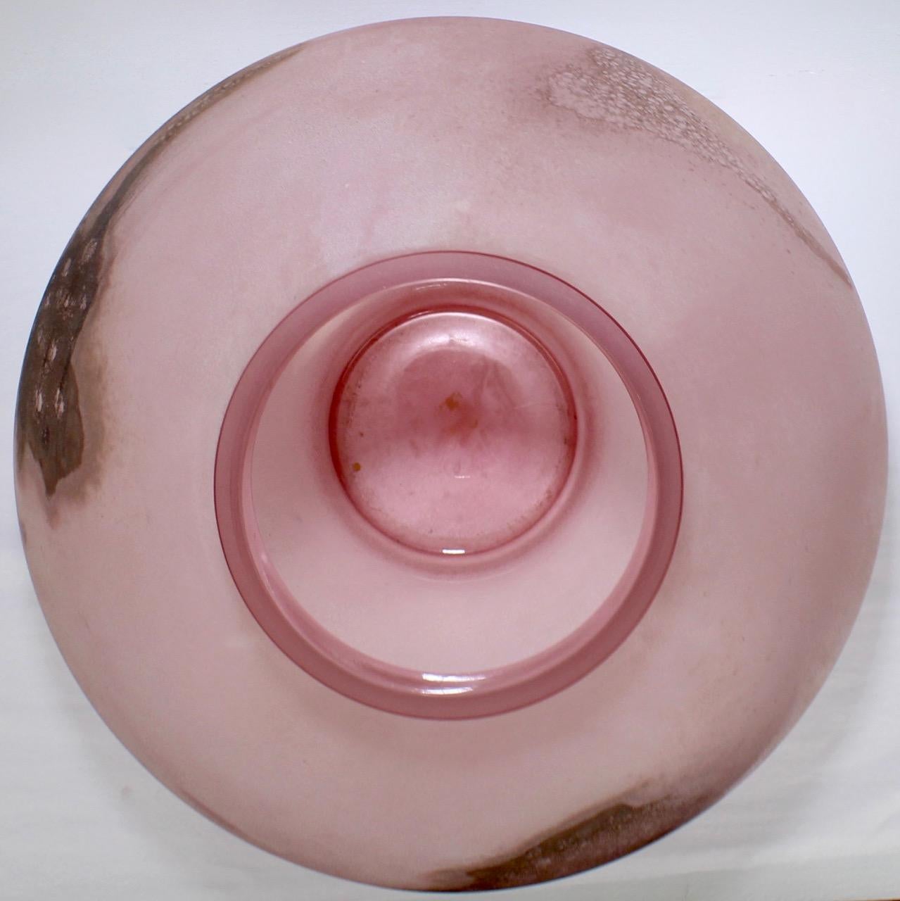 Huge Cenedese Pink Scavo Spherical or Globe Shaped Murano Glass Vase For Sale 6