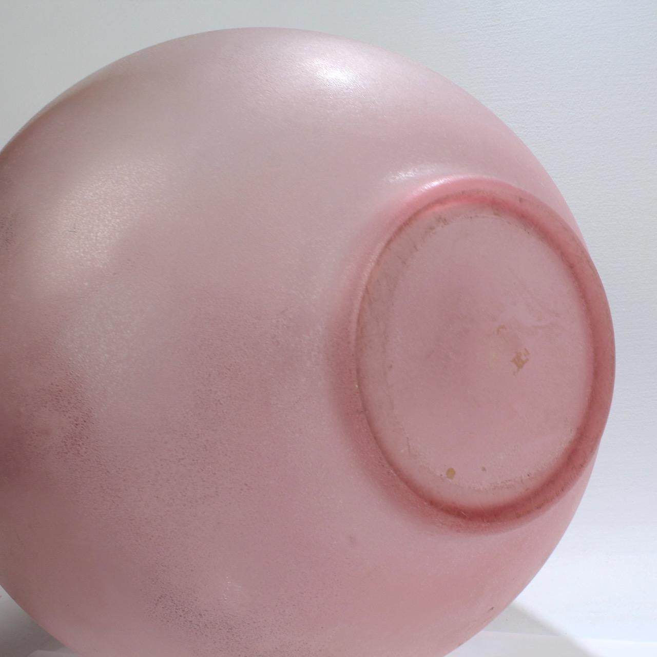 Huge Cenedese Pink Scavo Spherical or Globe Shaped Murano Glass Vase For Sale 7