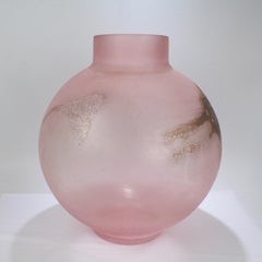 Huge Cenedese Pink Scavo Spherical or Globe Shaped Murano Glass Vase