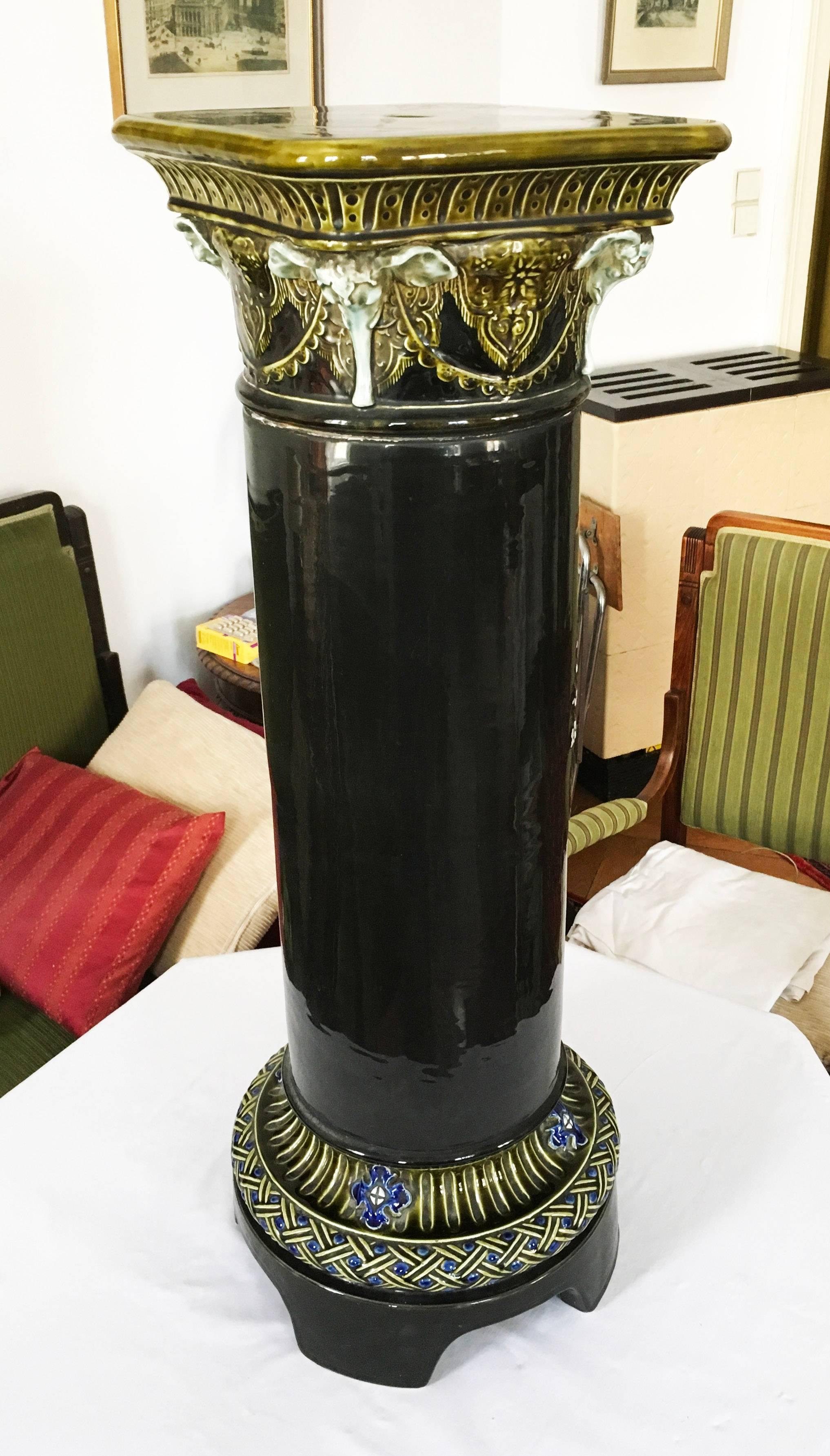 Mid-20th Century Huge Ceramic Column Flower Stand with Asian Motifs For Sale