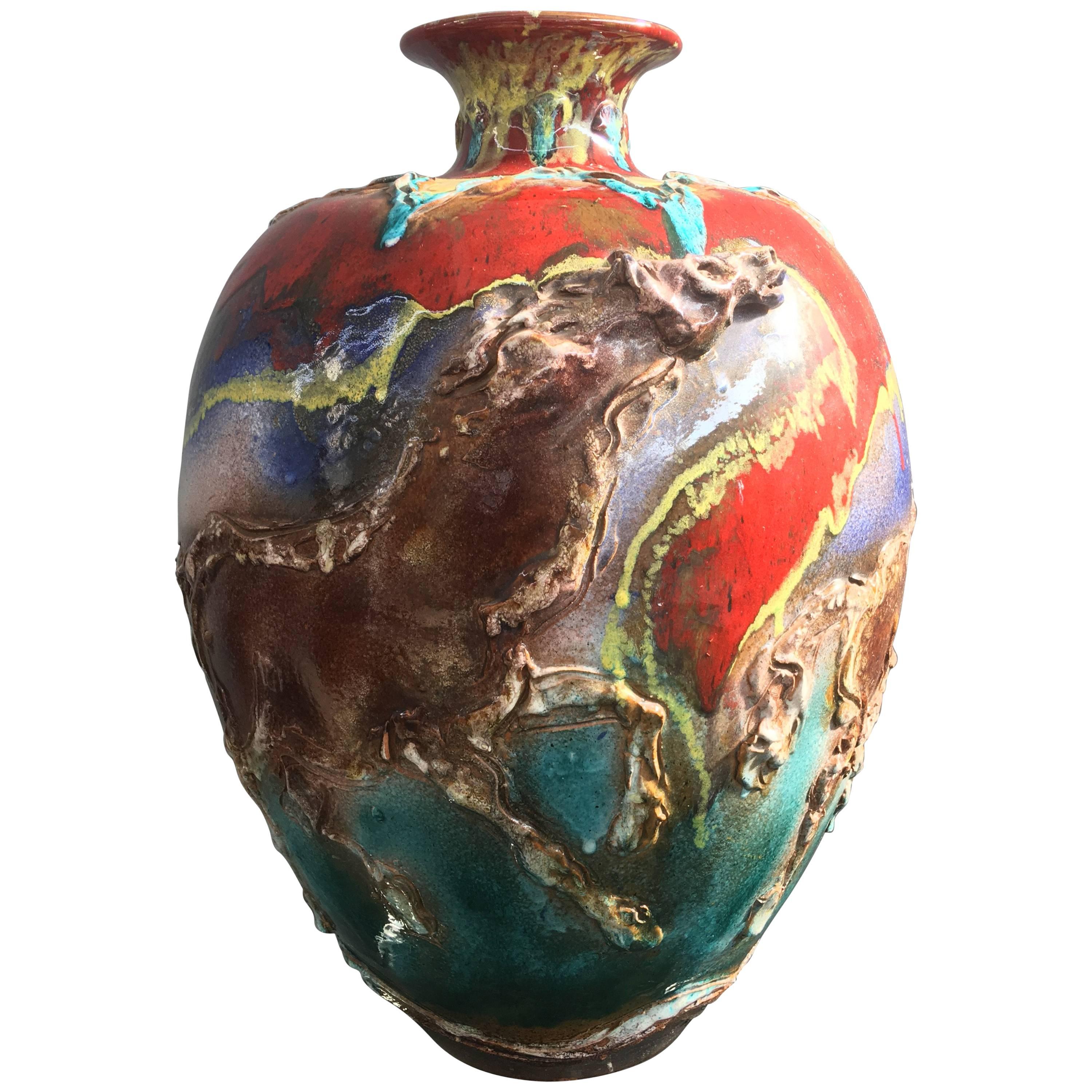Huge Ceramic Vase Signed Ghersi Albisola, 1976