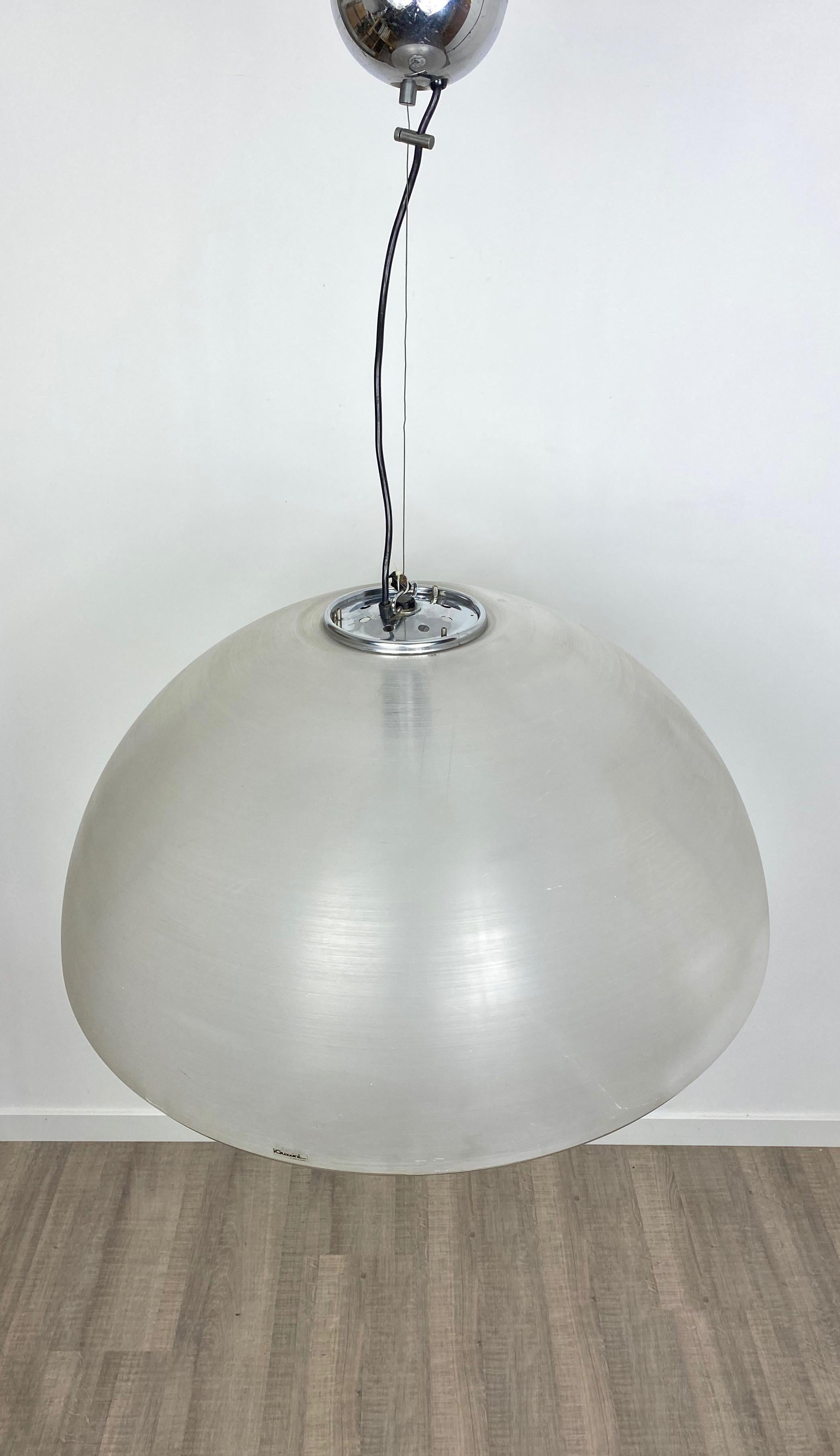 Metal Huge Chandelier Pendant Lamp by Guzzini, Italy, 1970s For Sale