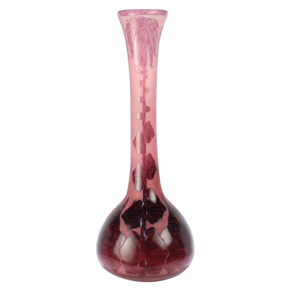 Huge Charles Schneider Le Verre Francais French Art Nouveau Dahlia Glass Vase For Sale