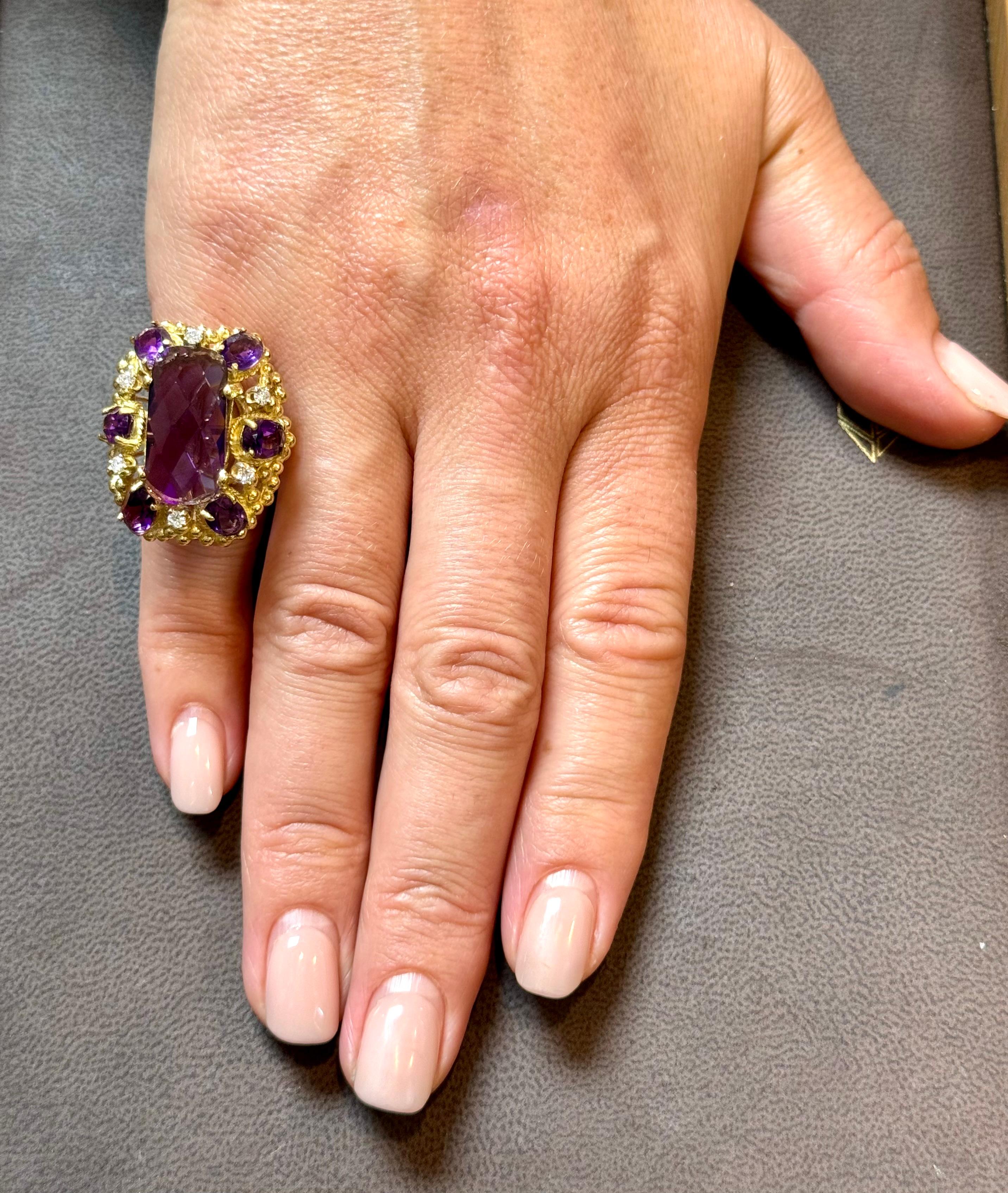 Huge Checker Board Cushion Cut Natural Amethyst Cocktail Ring 14KYG, 19.2gm For Sale 8