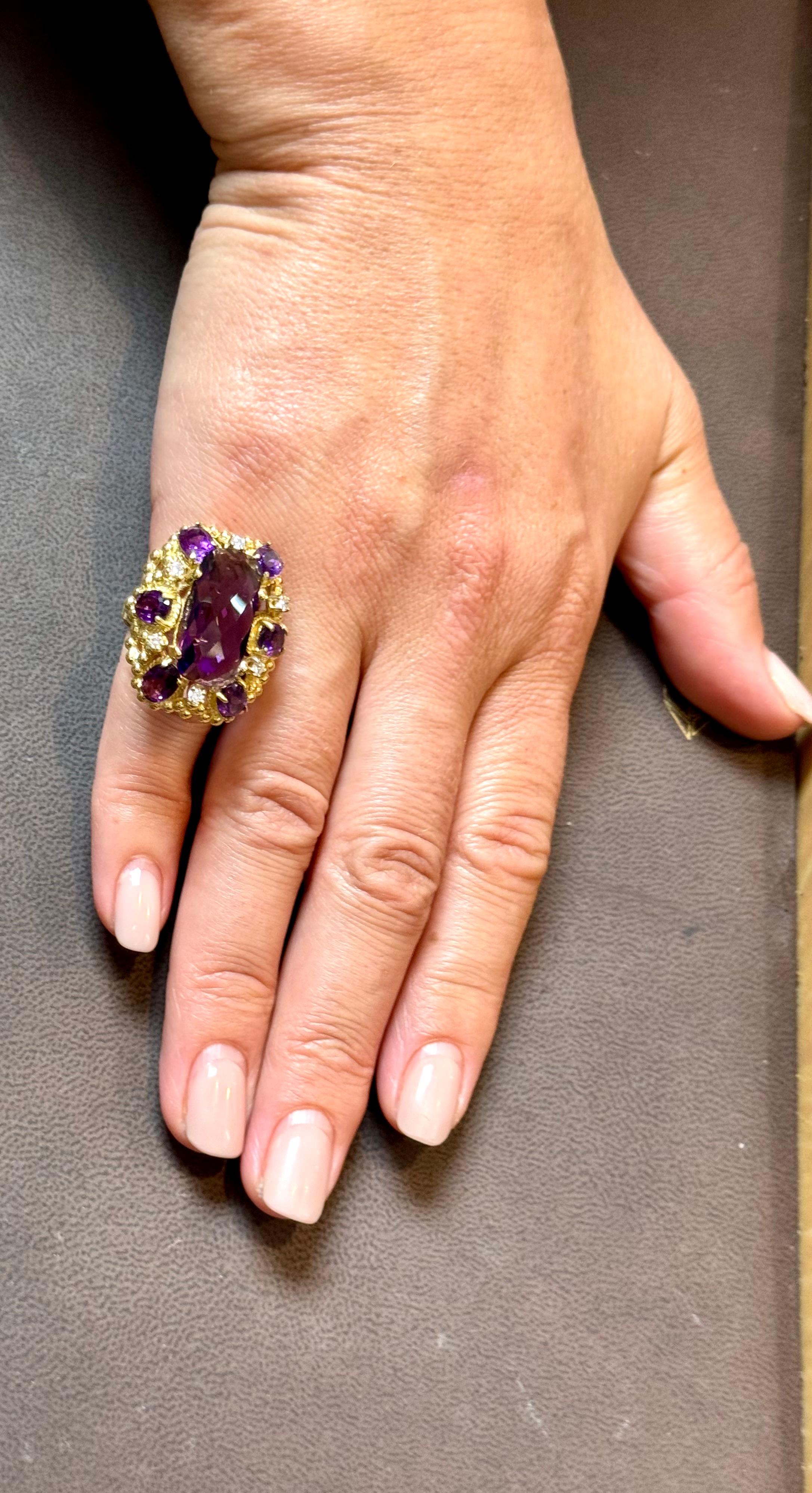 Huge Checker Board Cushion Cut Natural Amethyst Cocktail Ring 14KYG, 19.2gm For Sale 9
