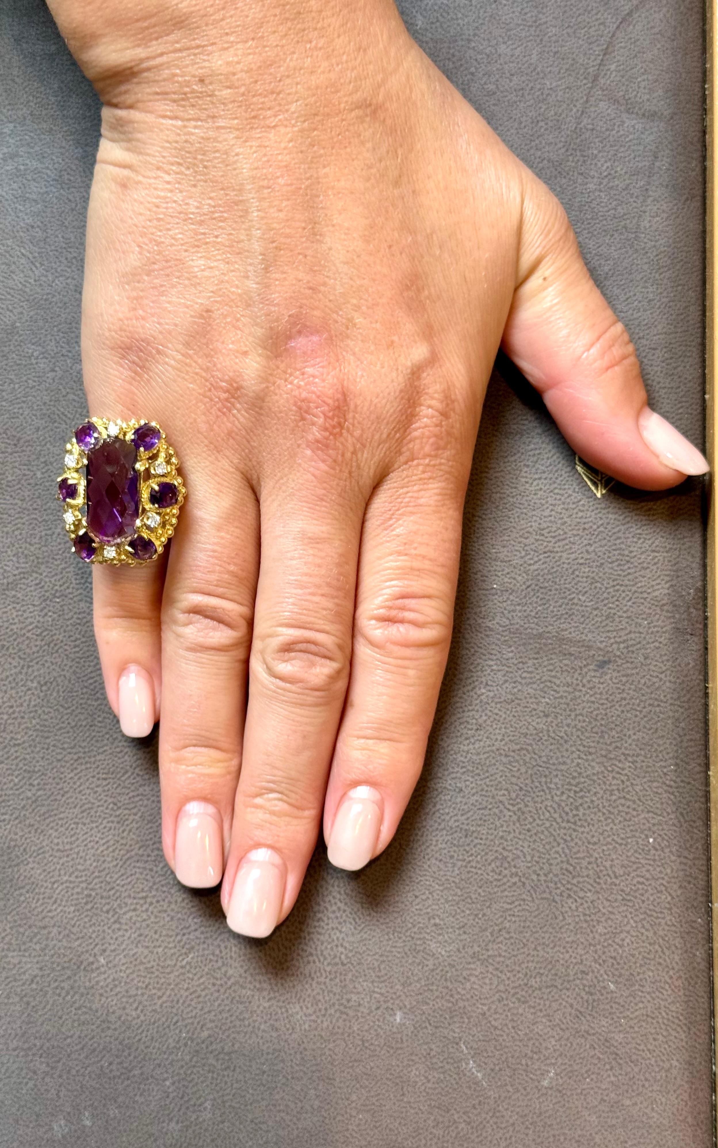 Huge Checker Board Cushion Cut Natural Amethyst Cocktail Ring 14KYG, 19.2gm For Sale 11