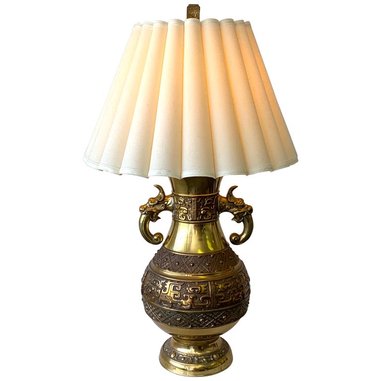 Huge Chinese Brass Archaic Lamp, by Marbro Lamp Co. For Sale at 1stDibs