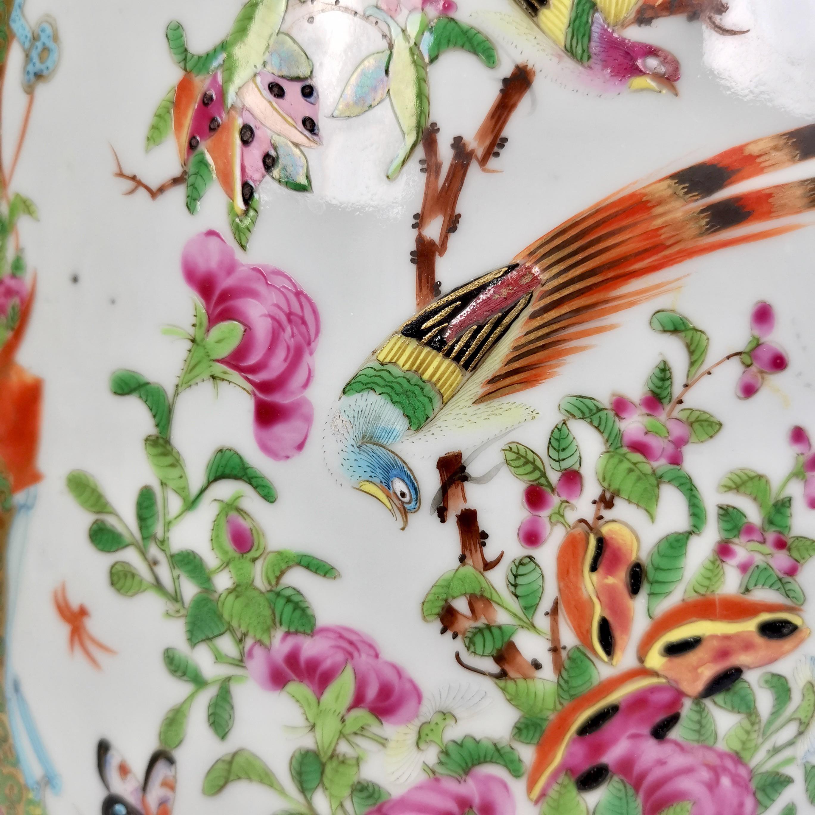 Huge Chinese Canton Porcelain Lamp Base, Family Scenes, Birds, Flowers, 1830-60 7
