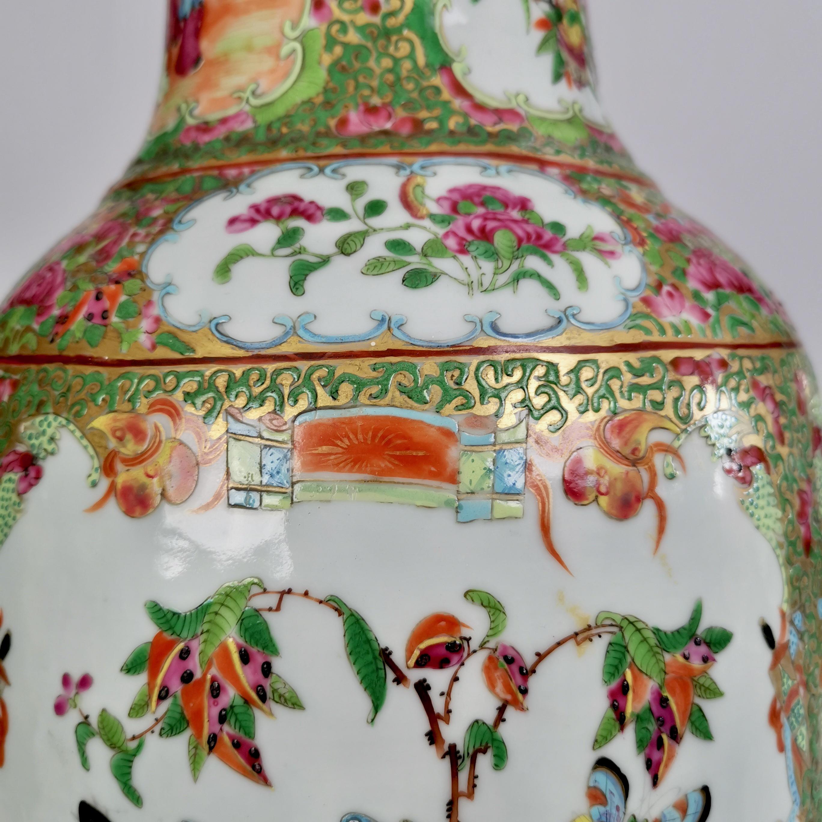 Huge Chinese Canton Porcelain Lamp Base, Family Scenes, Birds, Flowers, 1830-60 9