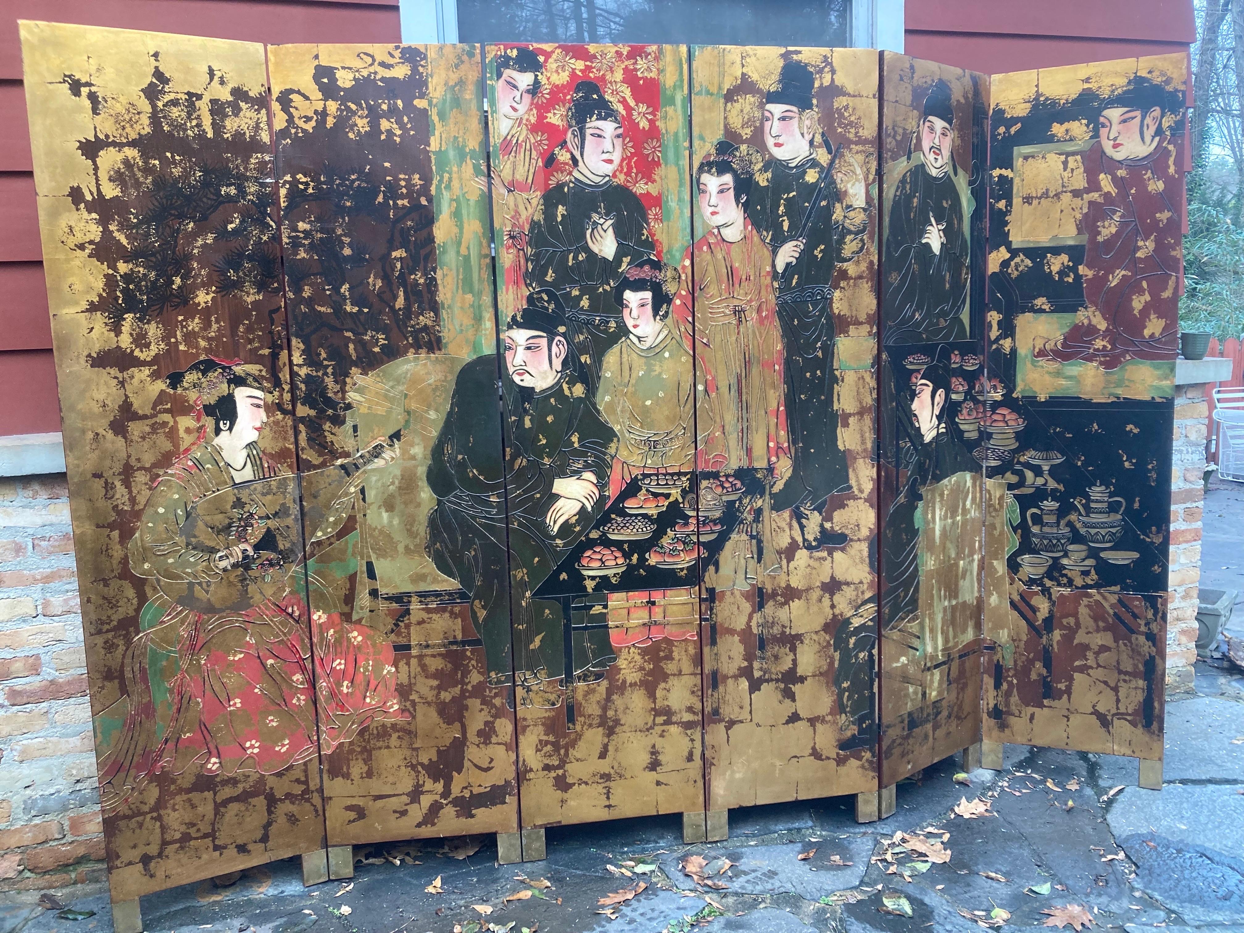 Huge Chinoiserie Folding Screen, circa 1950 For Sale 5