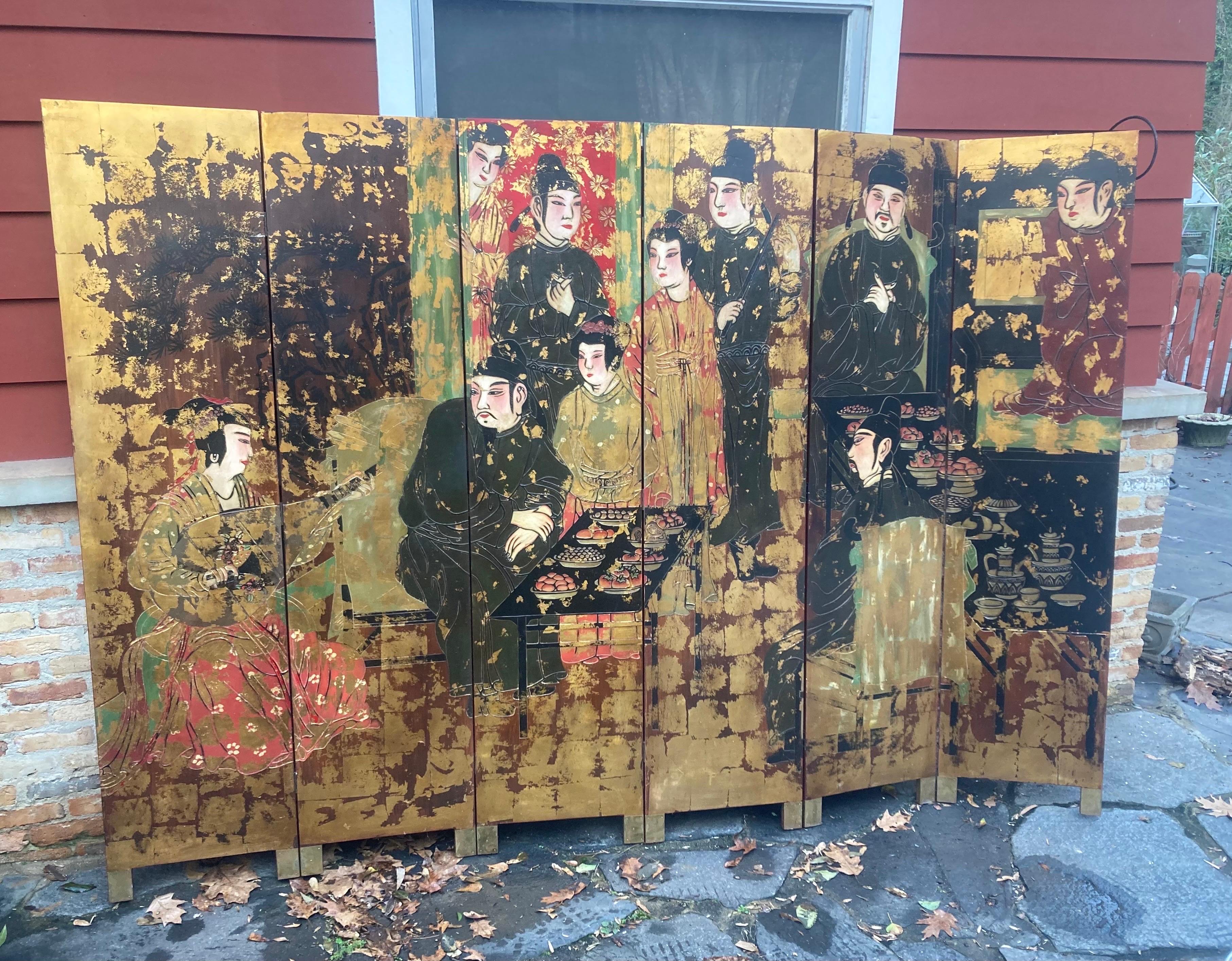 Huge Chinoiserie Folding Screen, circa 1950 For Sale 7