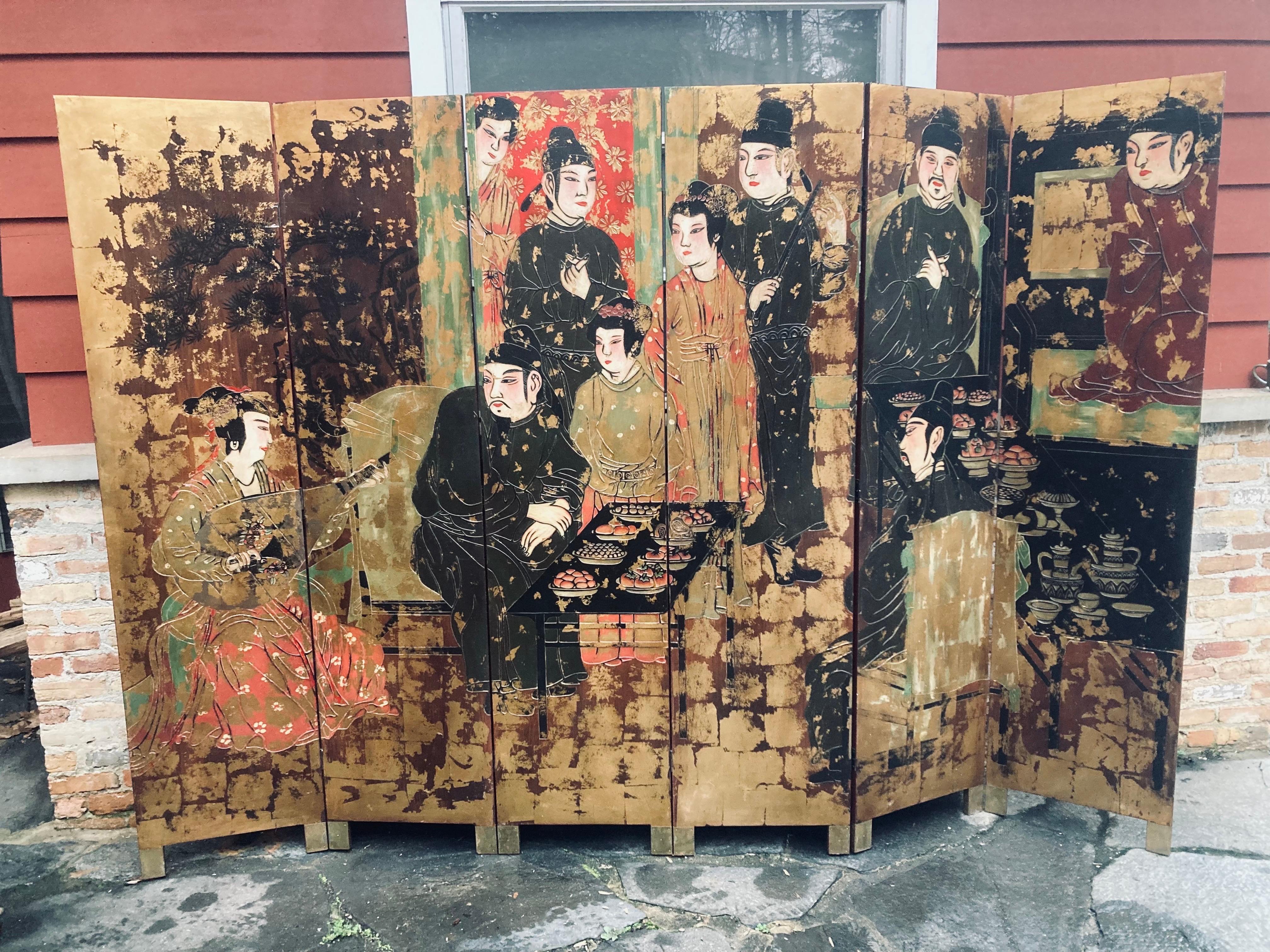 Huge Chinoiserie Folding Screen, circa 1950 For Sale 9