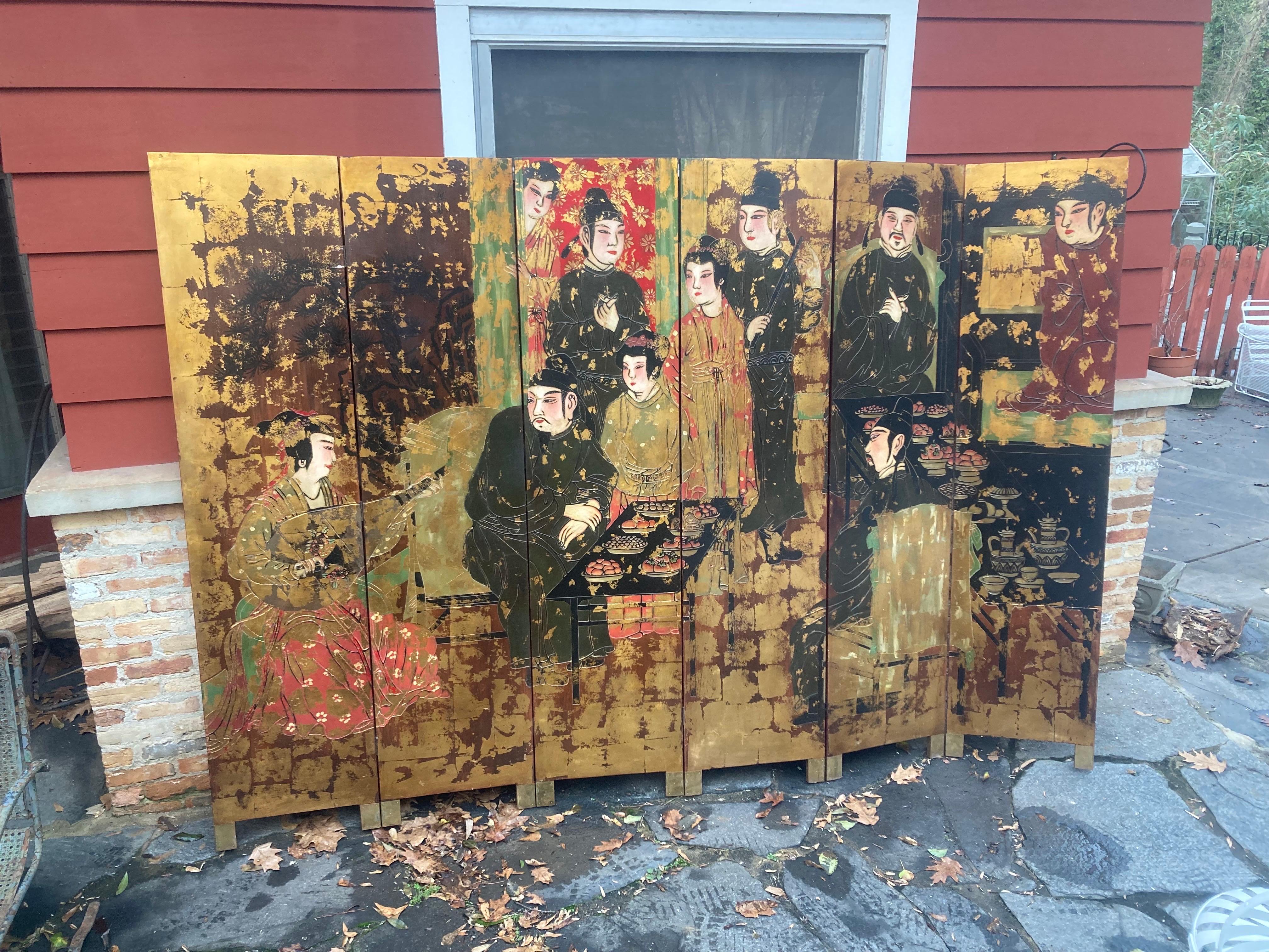 Huge Chinoiserie Folding Screen, circa 1950 In Good Condition For Sale In Athens, GA