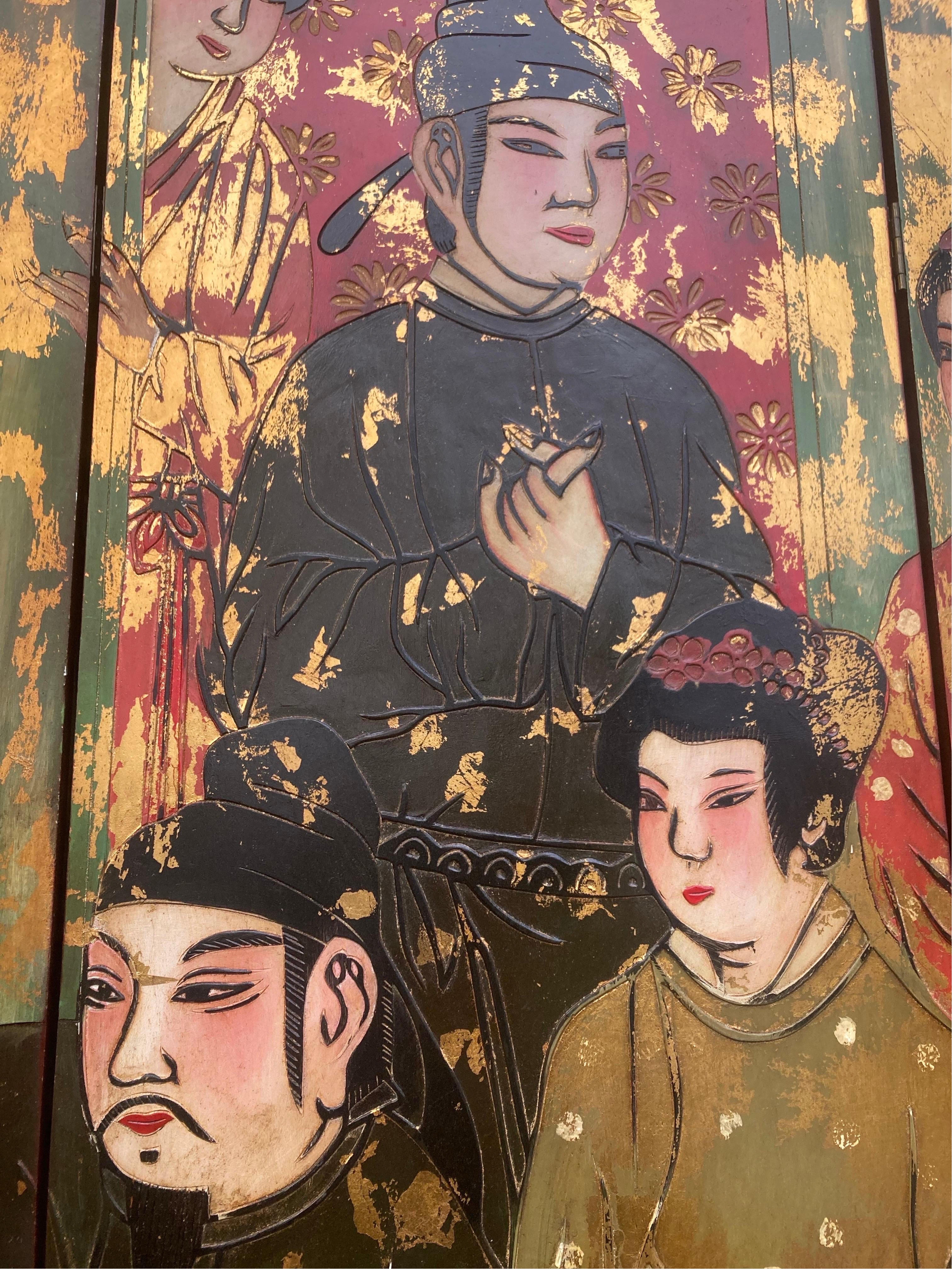 20th Century Huge Chinoiserie Folding Screen, circa 1950 For Sale