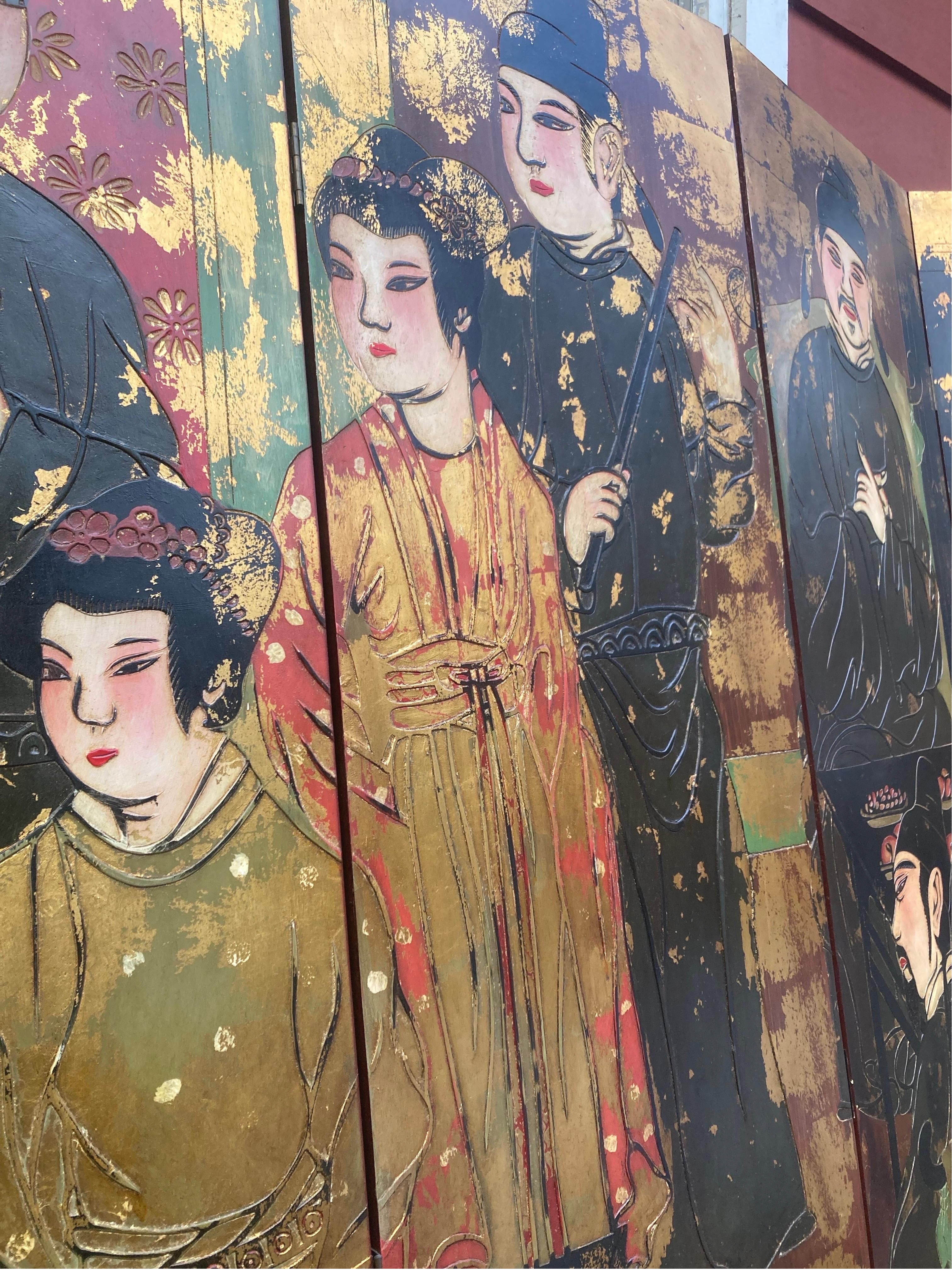 Huge Chinoiserie Folding Screen, circa 1950 For Sale 1