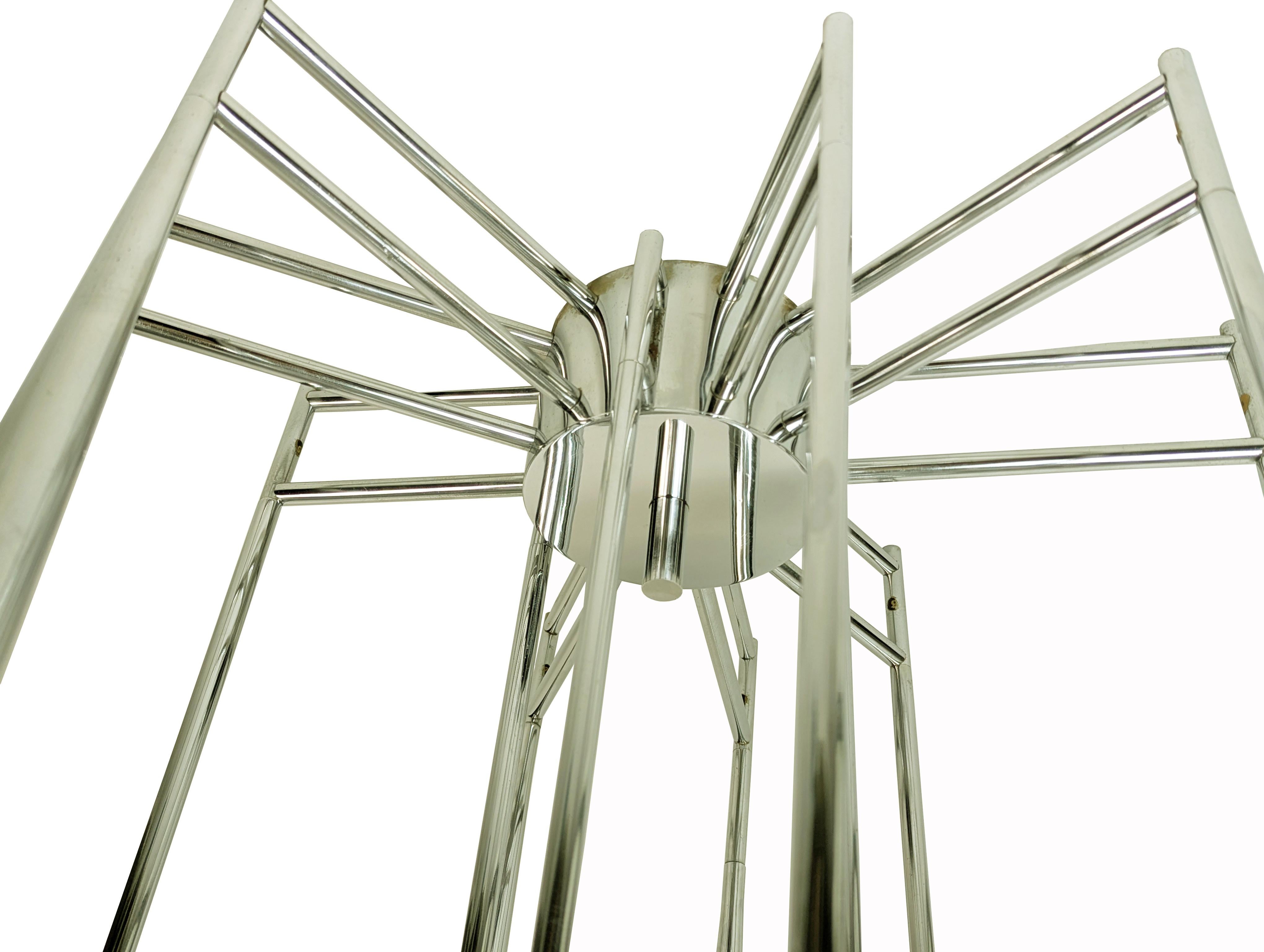 Plated Huge chrome plated metal 1970s 12-light chandelier Tromba by Goffredo Reggiani For Sale