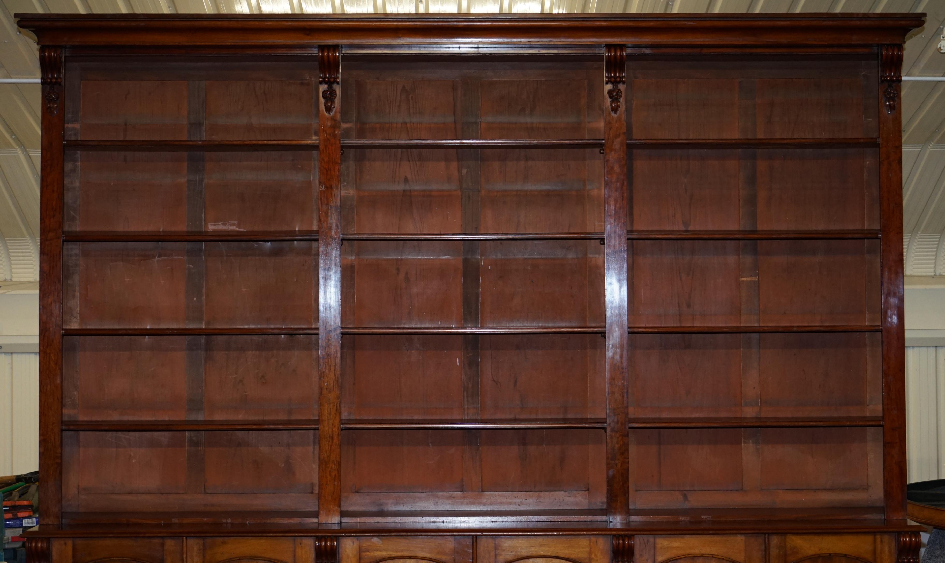 Huge circa 1860 Antique Victorian Walnut Library Study Bookcase Cupboard Base 1