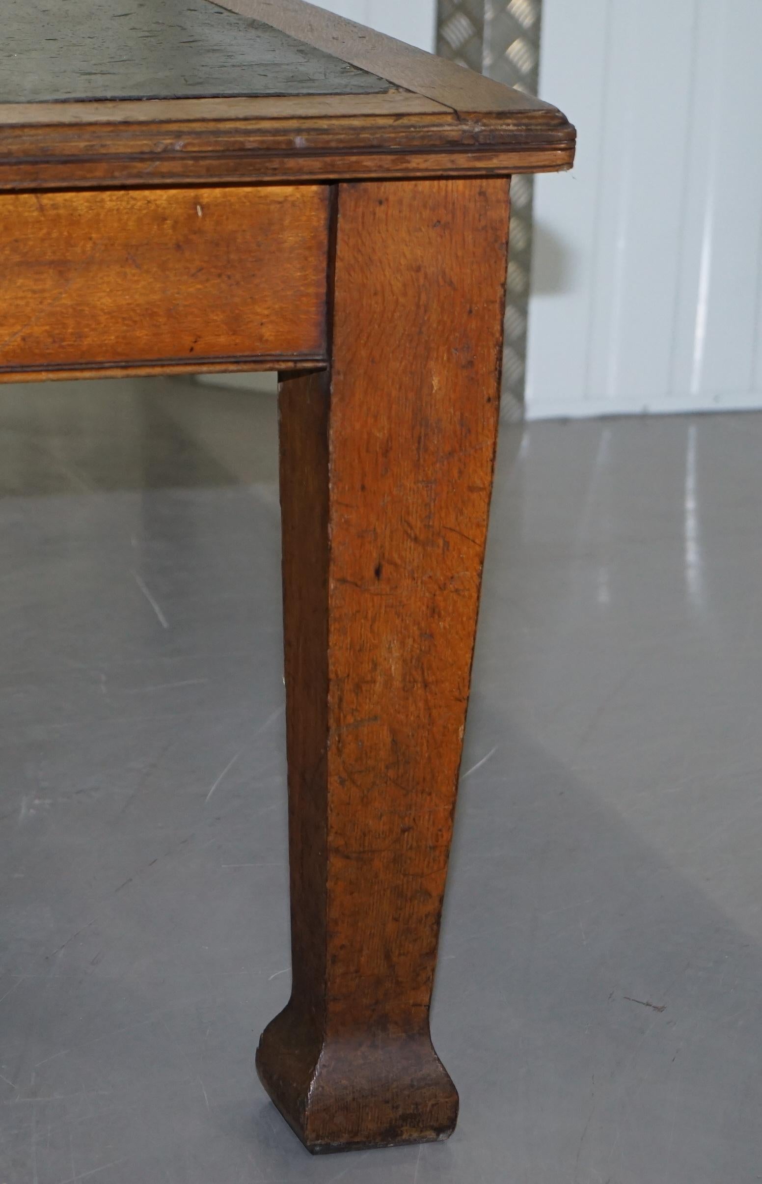 Huge circa 1900 Solid Oak Refectory Library Dining Table Lovely Thick Legs 9