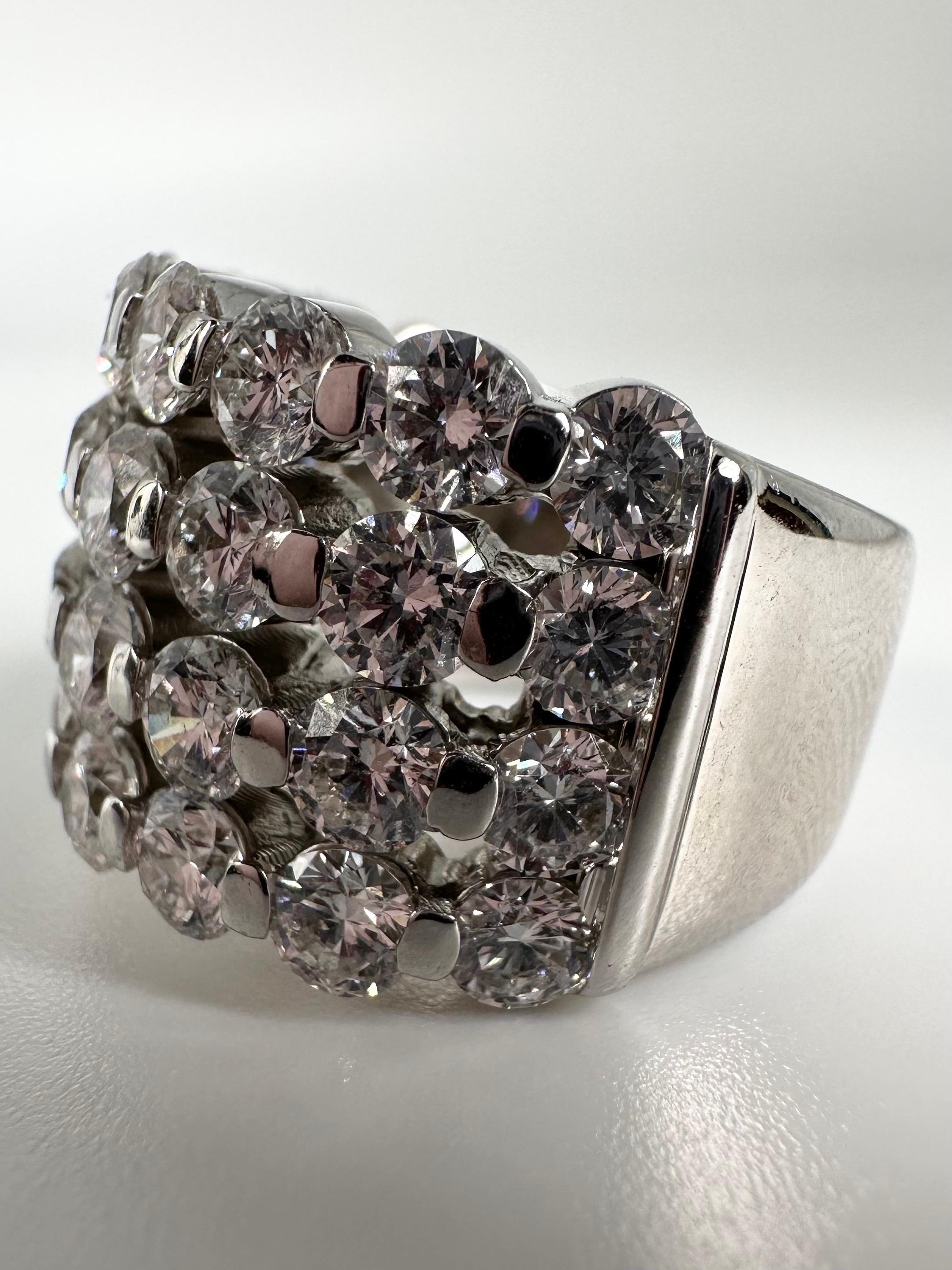 Huge cocktail ring 5ct 18kt whit gold wide diamond ring designer ring For Sale 1