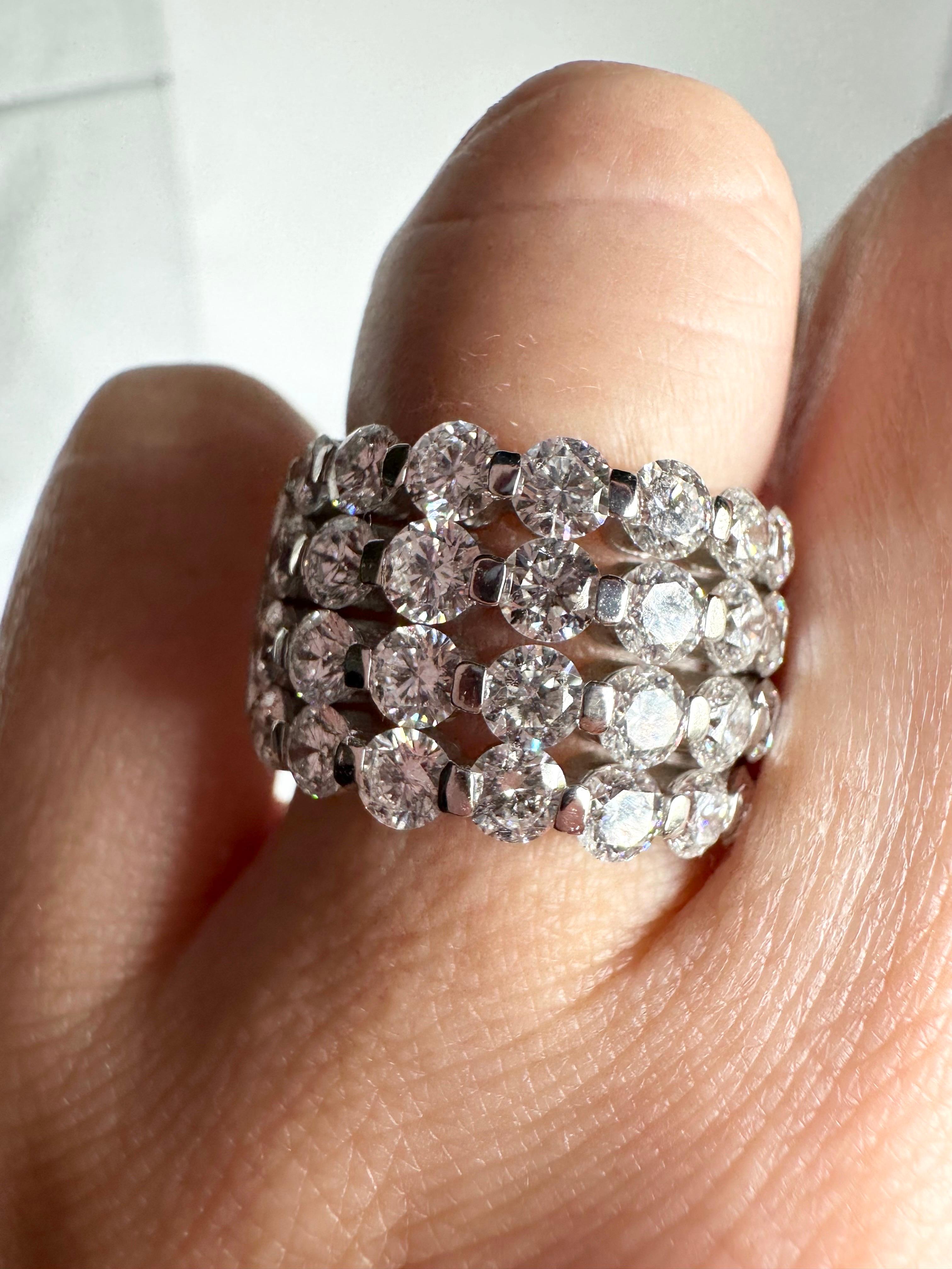 Huge cocktail ring 5ct 18kt whit gold wide diamond ring designer ring For Sale 3