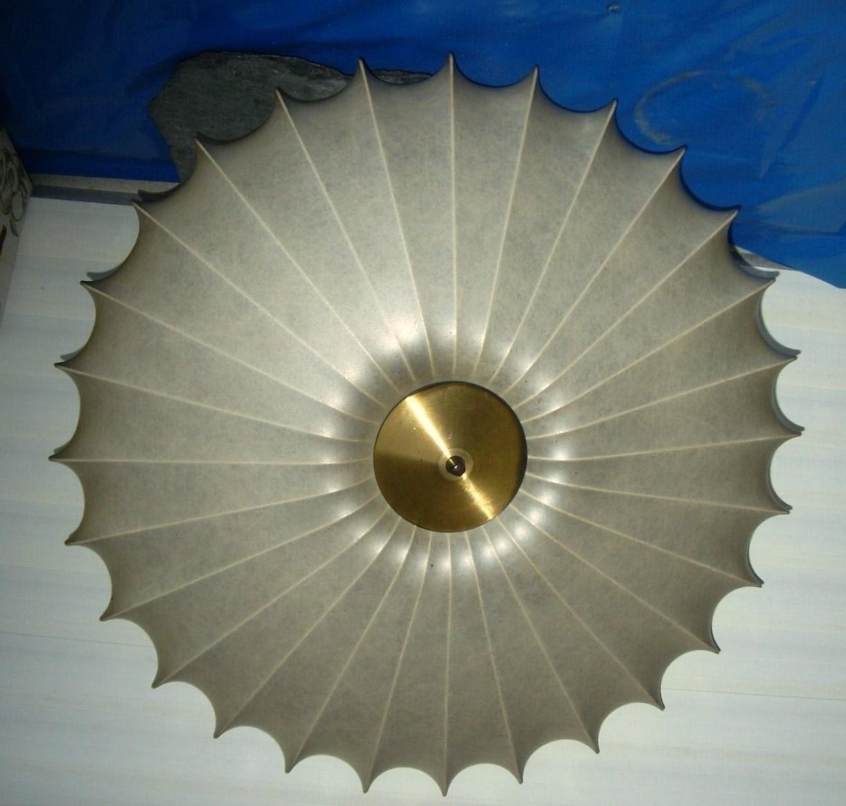 Extra Large Mid-Century Modern Cocoon three-light flush mount, ceiling light in the style of Achille Castiglioni, designed by Friedel Wauer for Goldkant Leuchten and manufactured in Germany during the 1960s. With three brass bulb sockets for E14