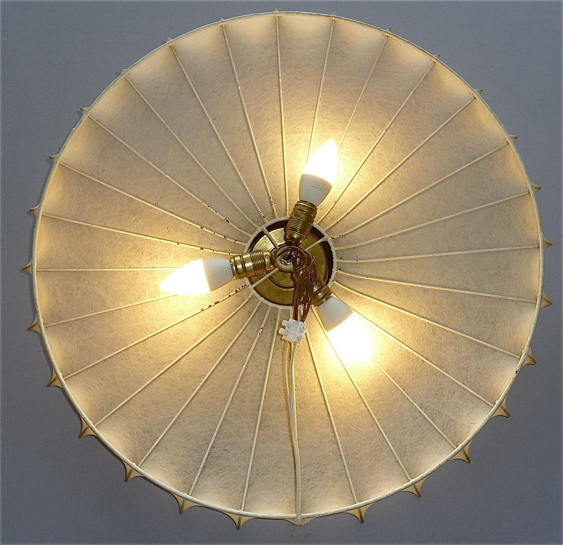 Huge Cocoon Flush Mount Chandelier Italian Ceiling Lamp Light Brass, 1950s 7