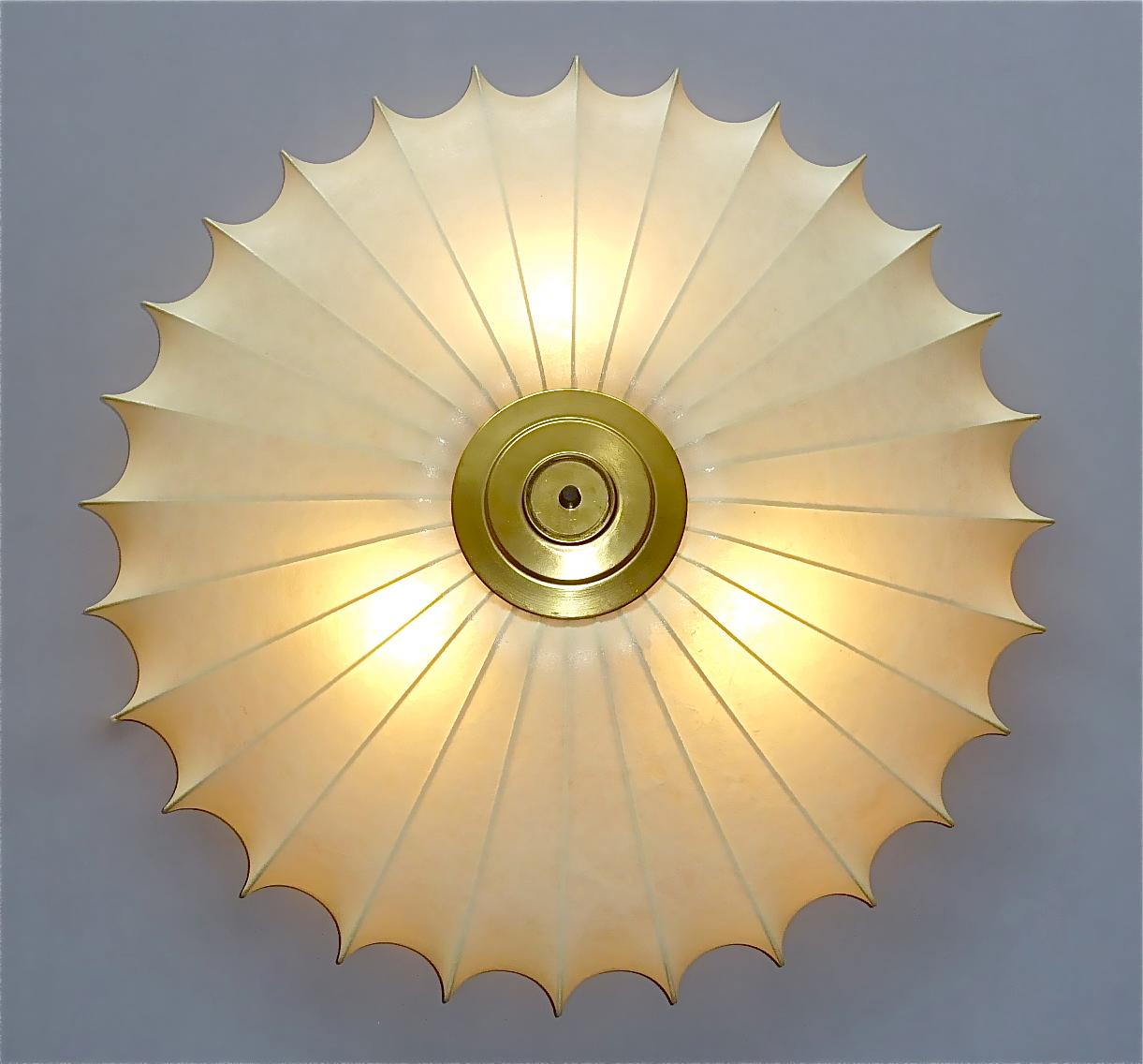 Huge Cocoon Flush Mount Chandelier Italian Ceiling Lamp Light Brass, 1950s 8