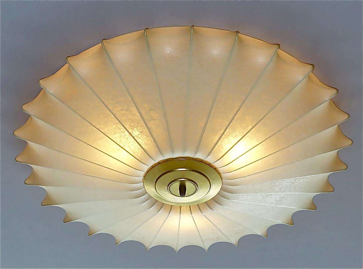 Huge Cocoon Flush Mount Chandelier Italian Ceiling Lamp Light Brass, 1950s 9