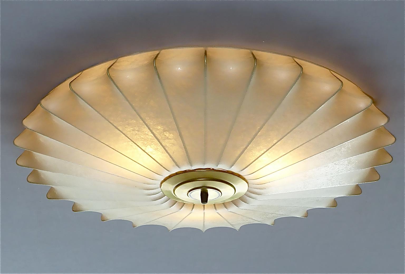 Huge Cocoon Flush Mount Chandelier Italian Ceiling Lamp Light Brass, 1950s 10