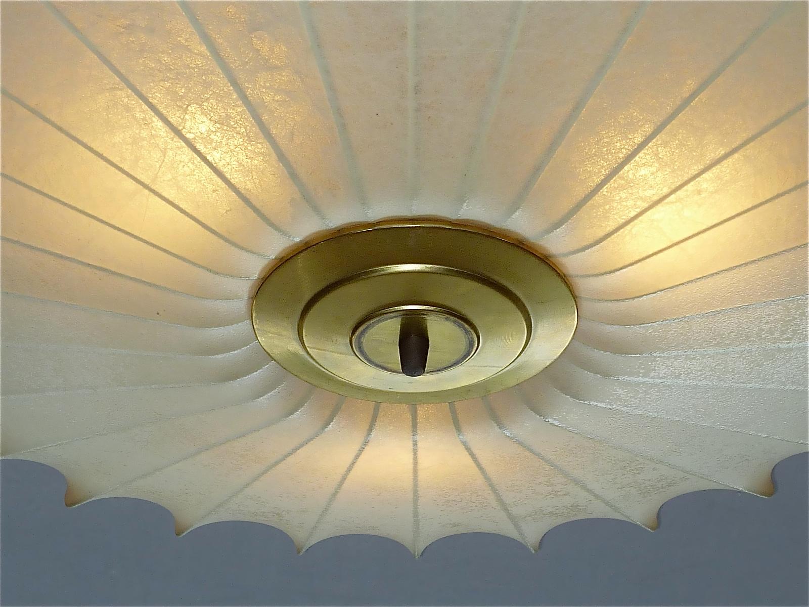 Huge Cocoon Flush Mount Chandelier Italian Ceiling Lamp Light Brass, 1950s 12