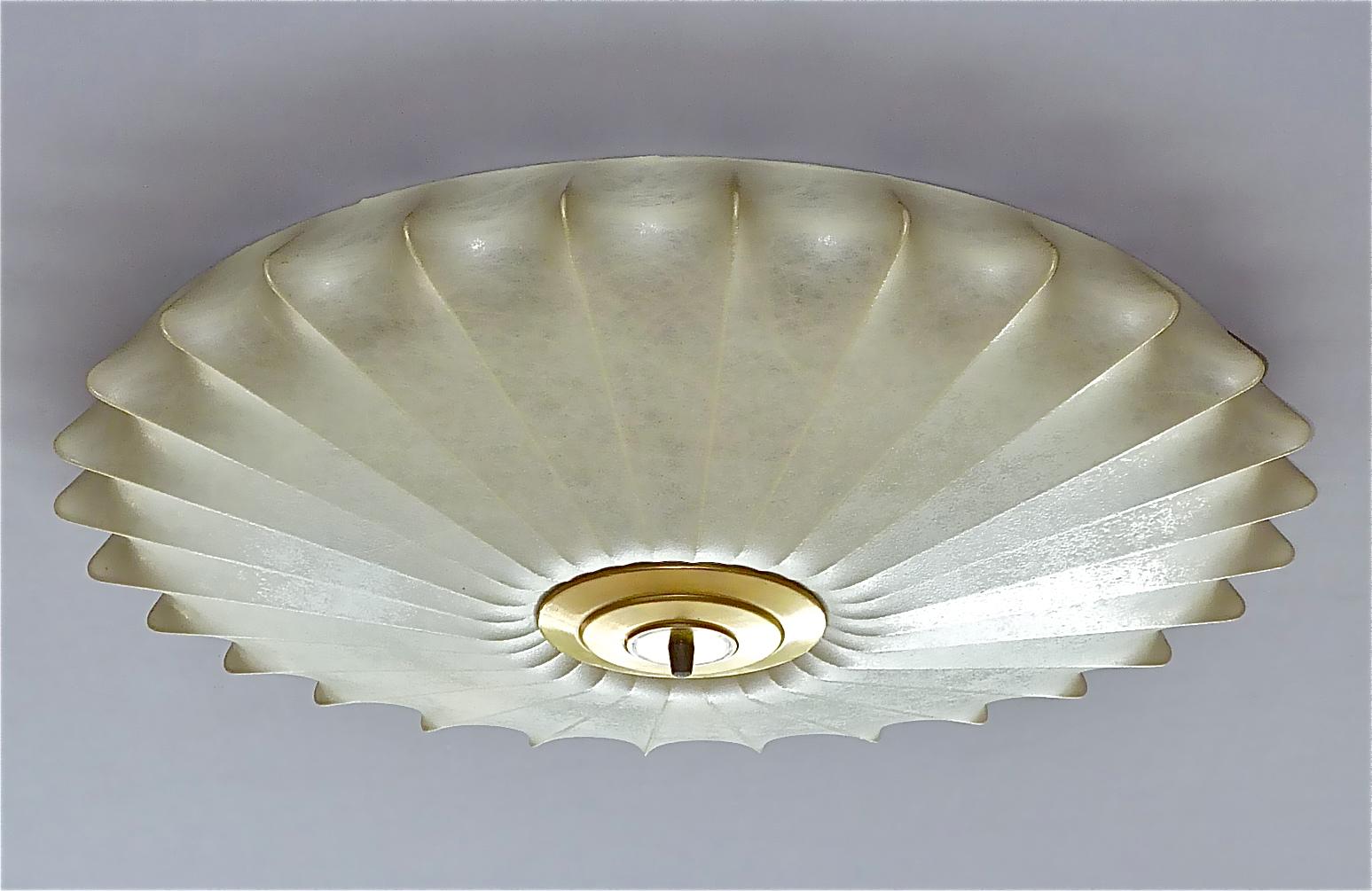 Huge Cocoon Flush Mount Chandelier Italian Ceiling Lamp Light Brass, 1950s 1