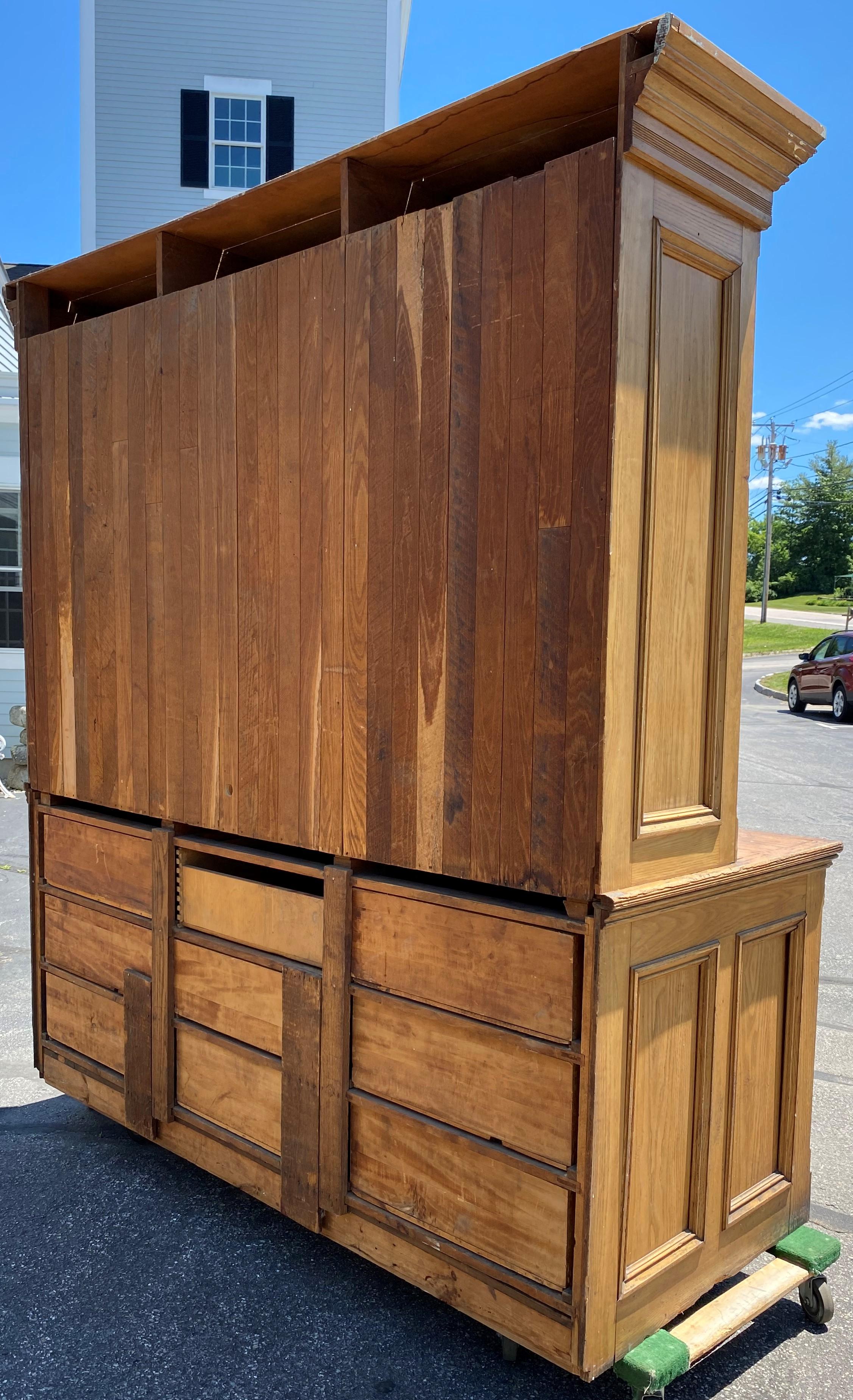 Oak Huge Country Store Multi-Drawer Cabinet with Bookcase Top For Sale