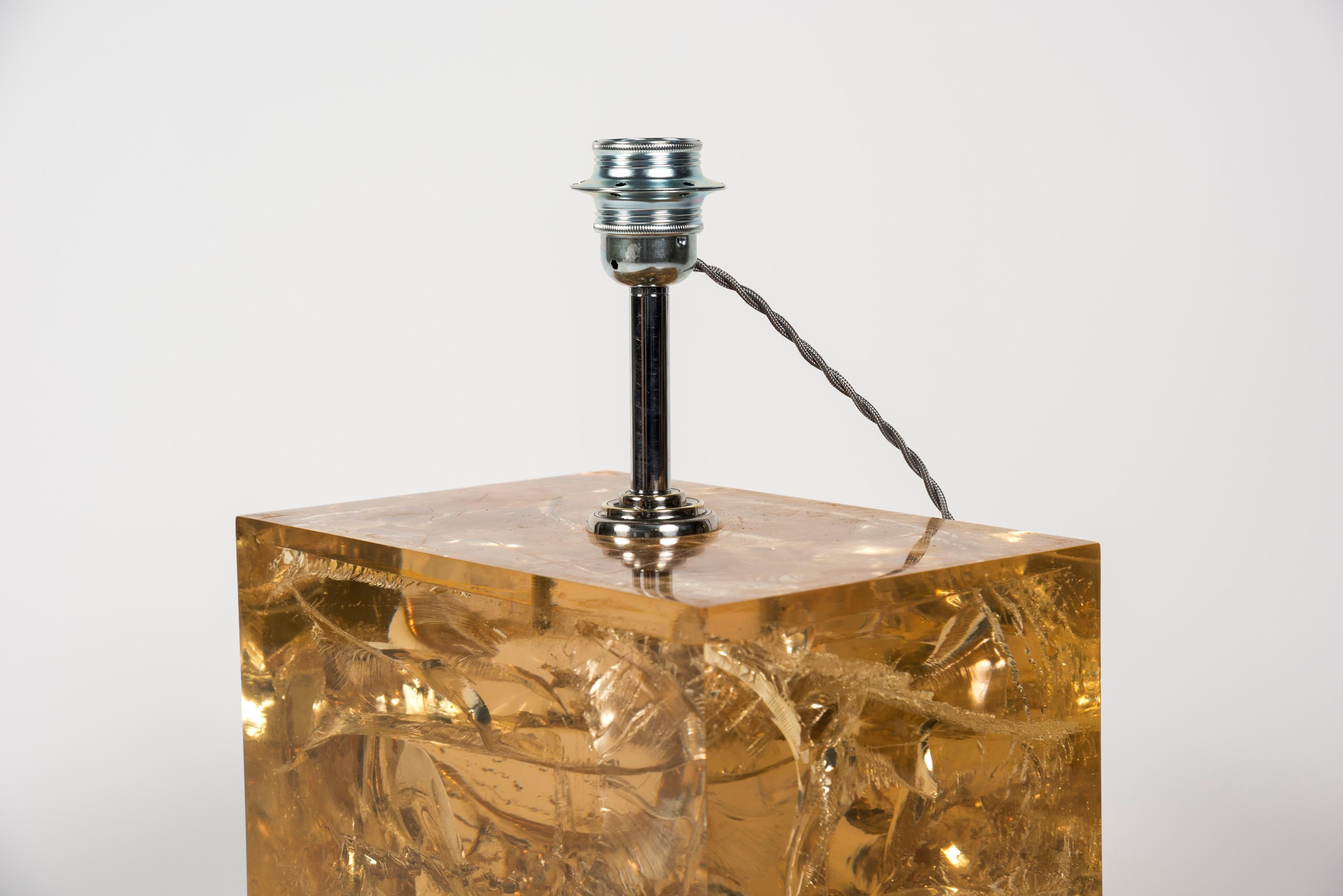 Late 20th Century Huge Crushed Ice Resin Lamp Attributed to Roméo Rega For Sale