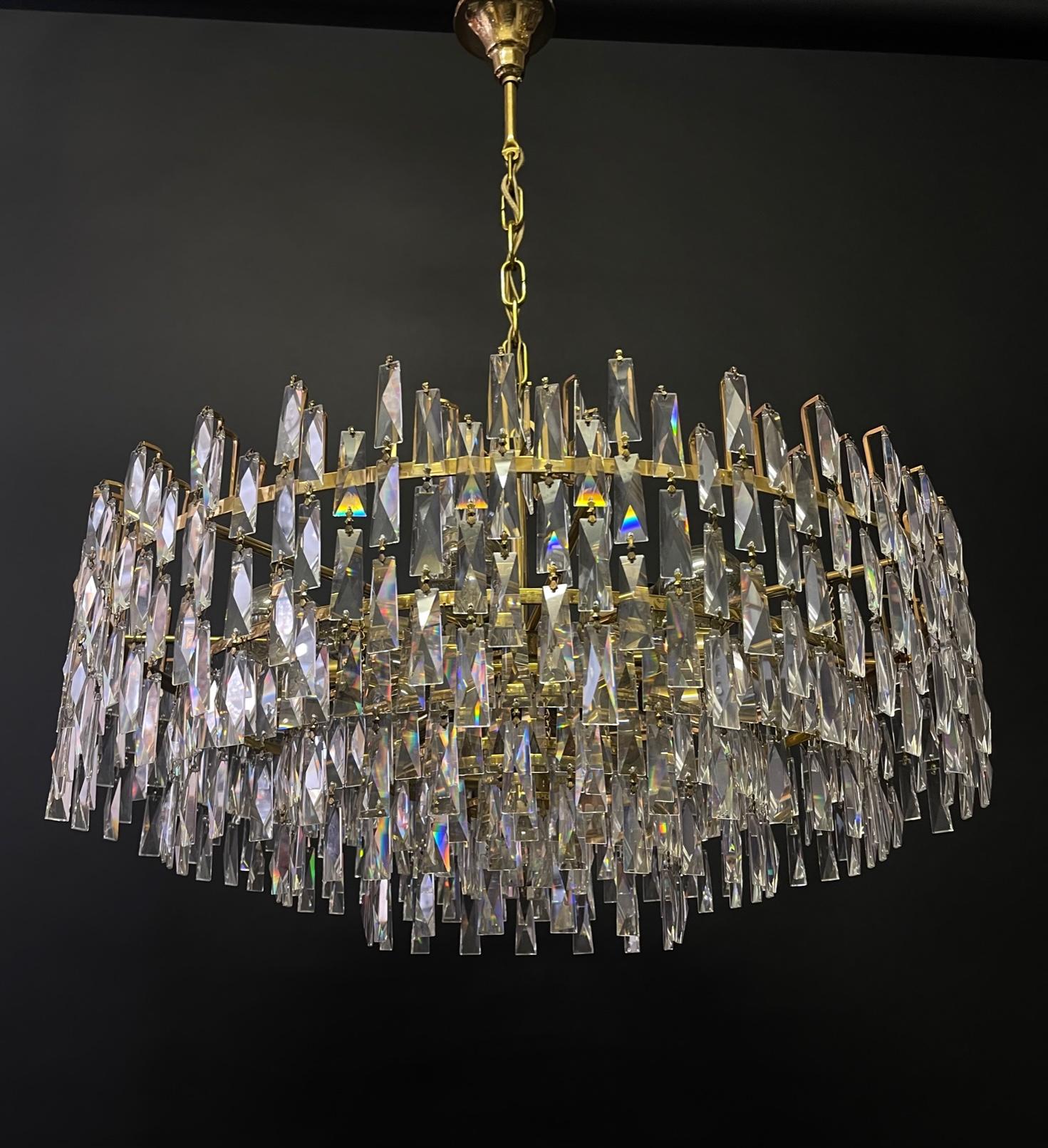 German Huge Crystal and Gilt Brass Chandelier by Palwa, circa 1960s For Sale