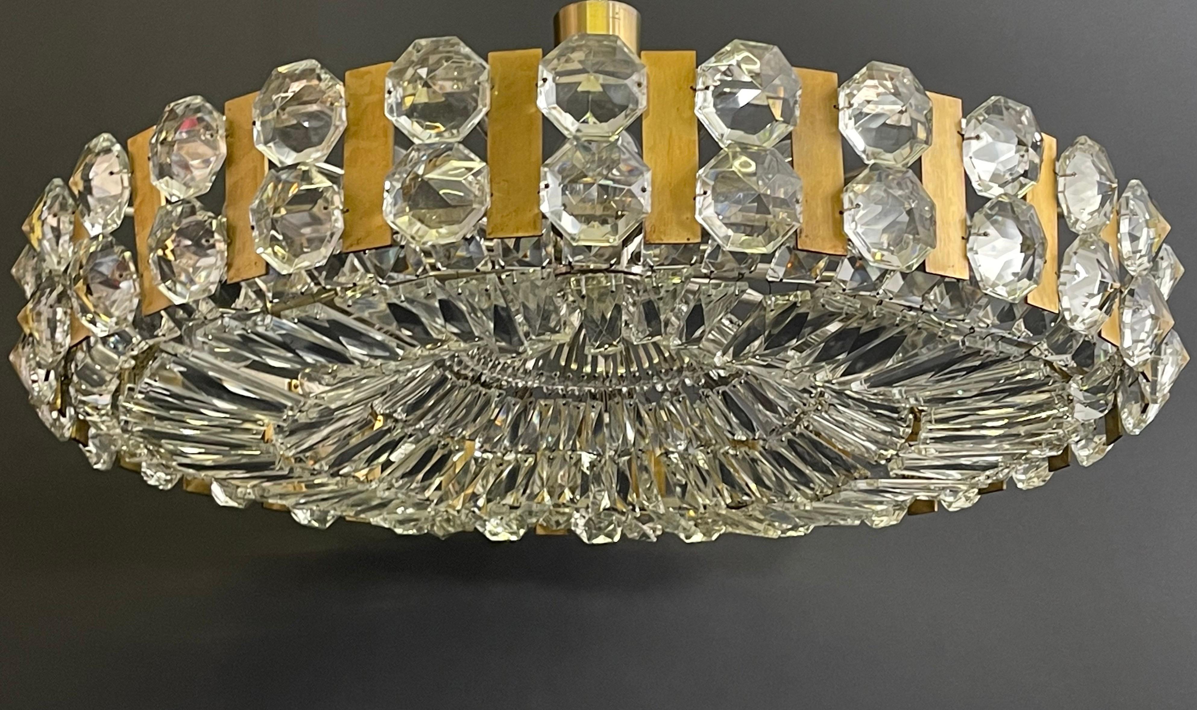 Huge Crystal Art Deco Semi Flush Mount by Bakalowits, Austria, circa 1960s In Good Condition For Sale In Wiesbaden, Hessen