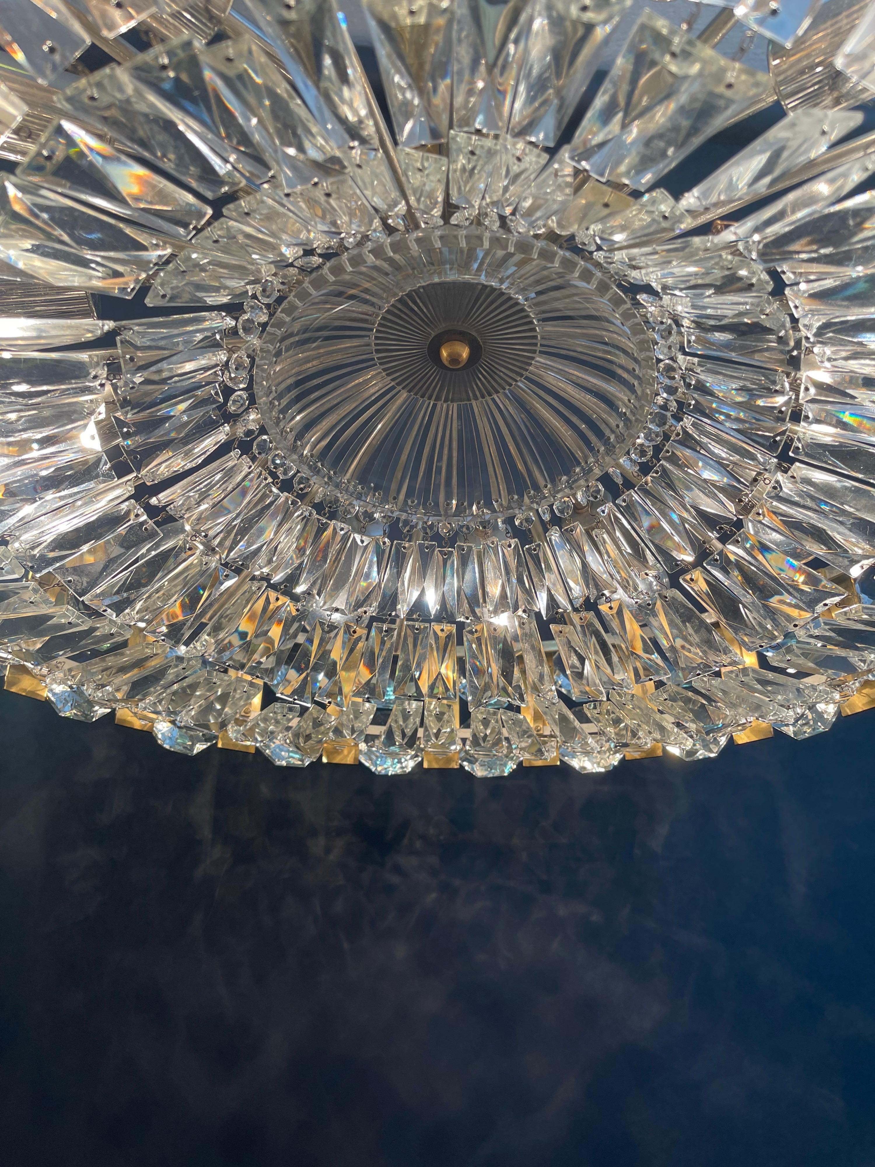 Huge Crystal Art Deco Semi Flush Mount by Bakalowits, Austria, circa 1960s For Sale 1