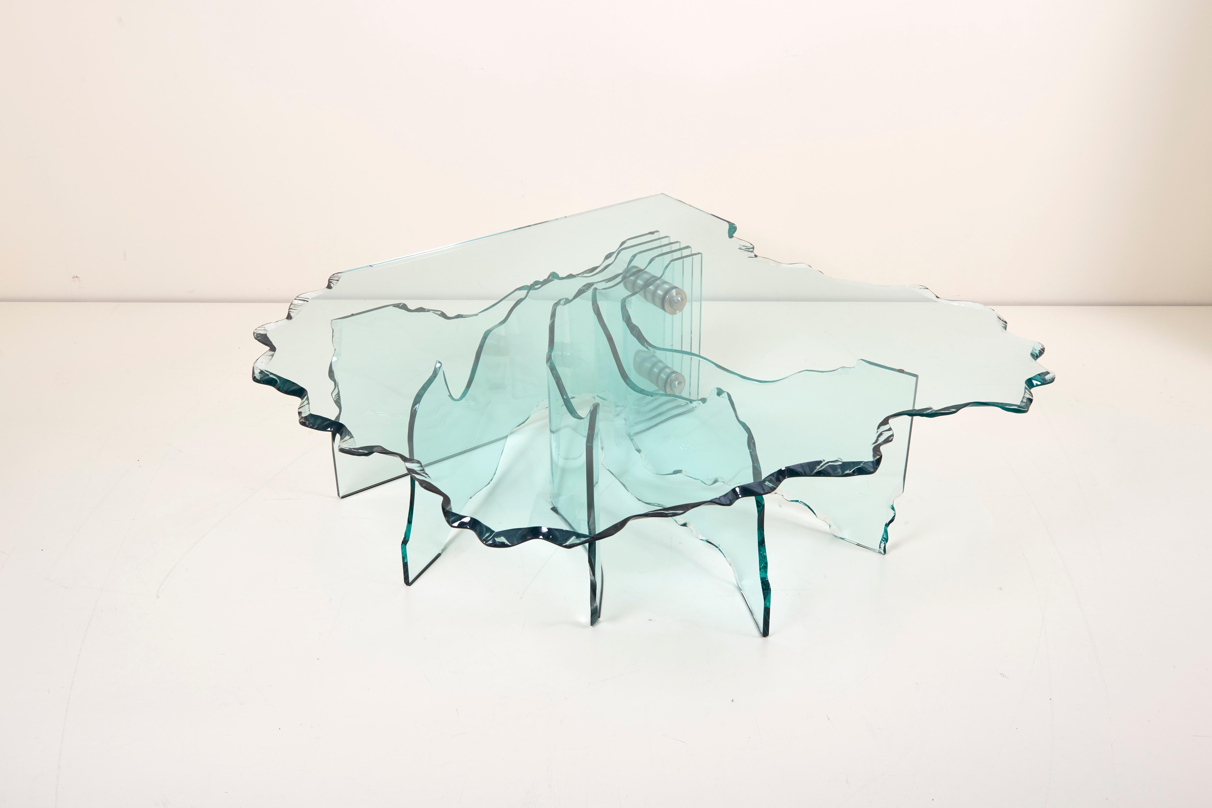 Late 20th Century Huge Crystal Cut Glass Shell Coffee Table by Danny Lane for Fiam For Sale