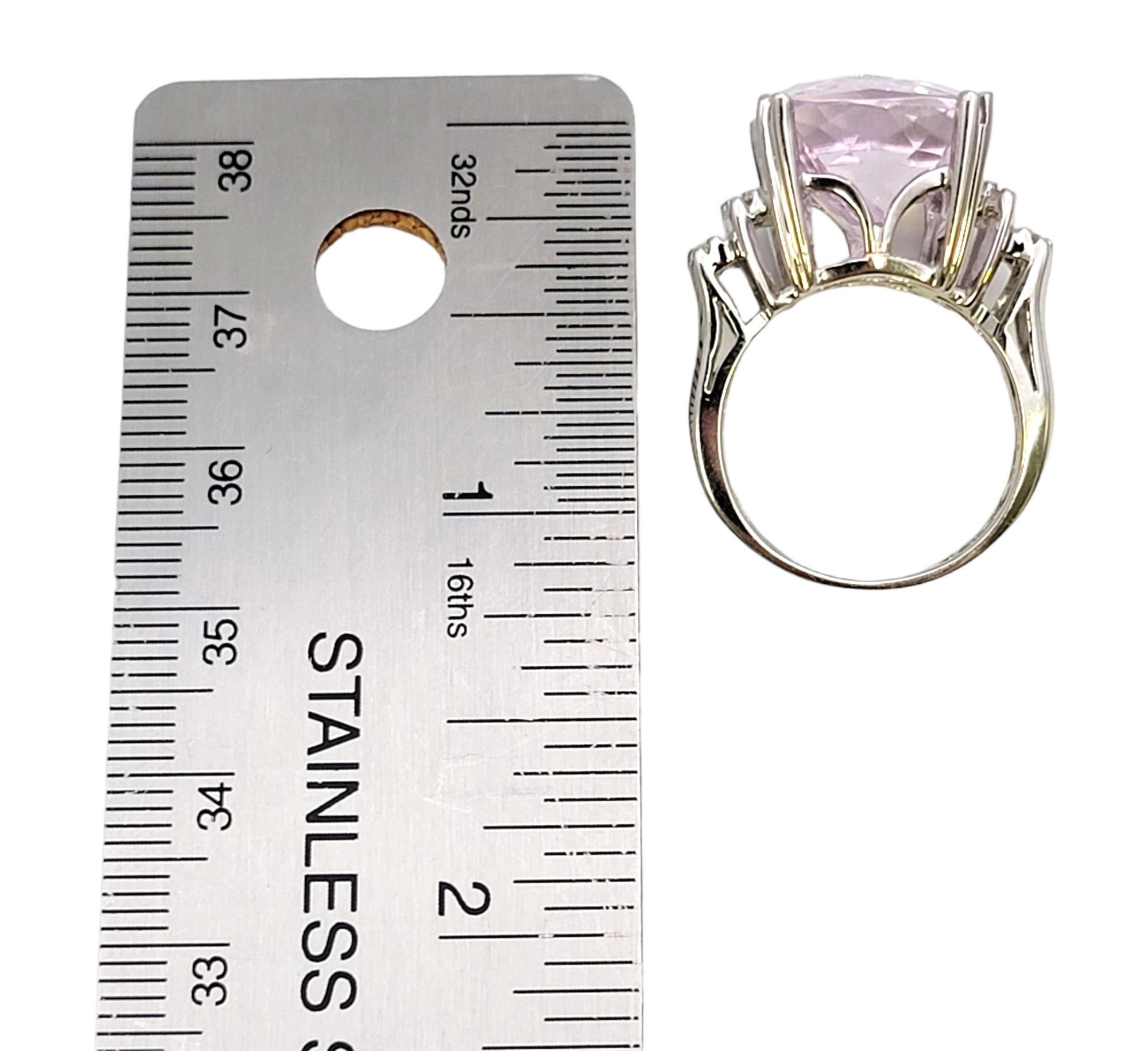 Huge Cushion Checkerboard Cut Kunzite and Diamond Cocktail Ring in 14 Karat Gold For Sale 11