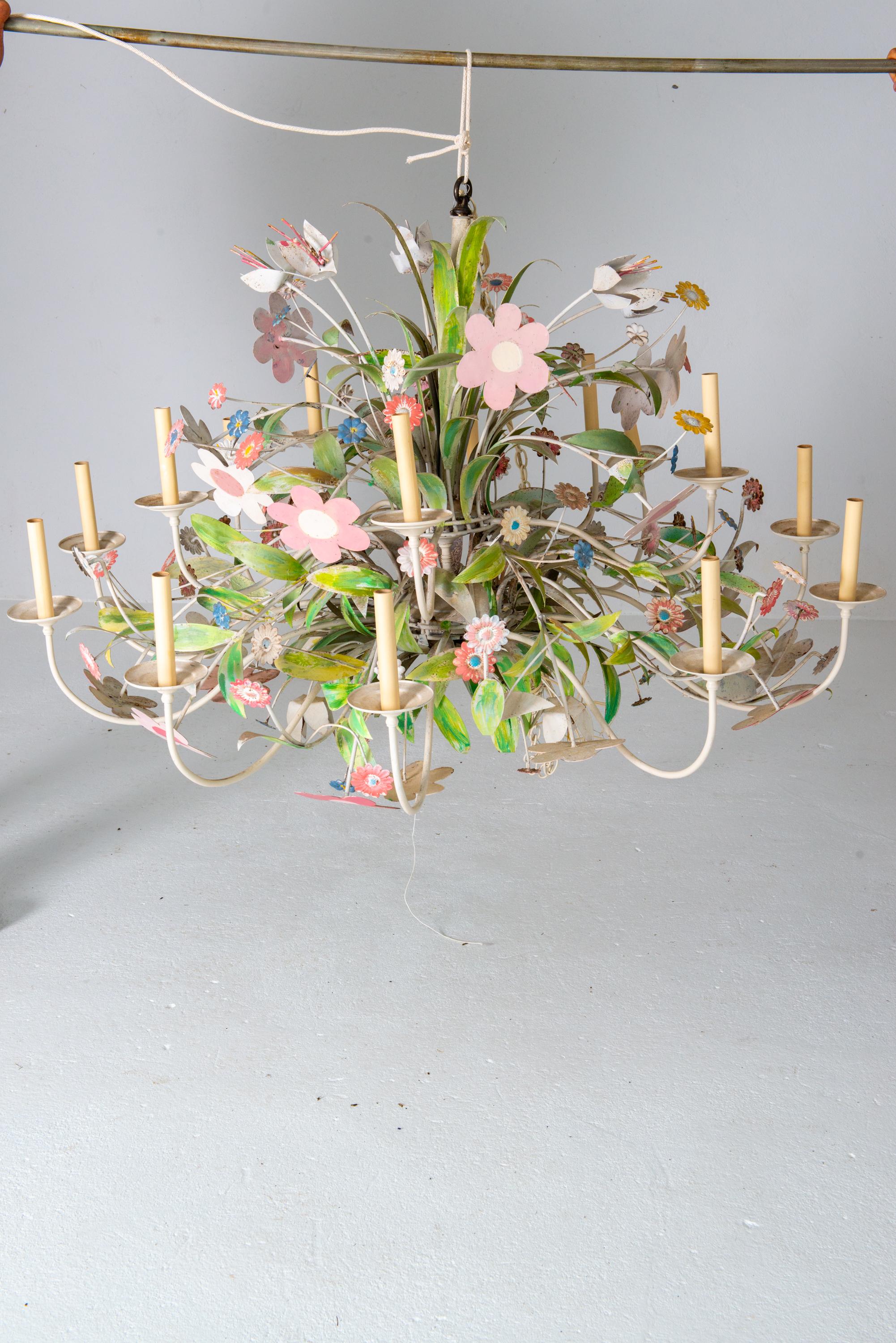 Hollywood Regency Huge Custom Made Metal Floral Chandelier For Sale